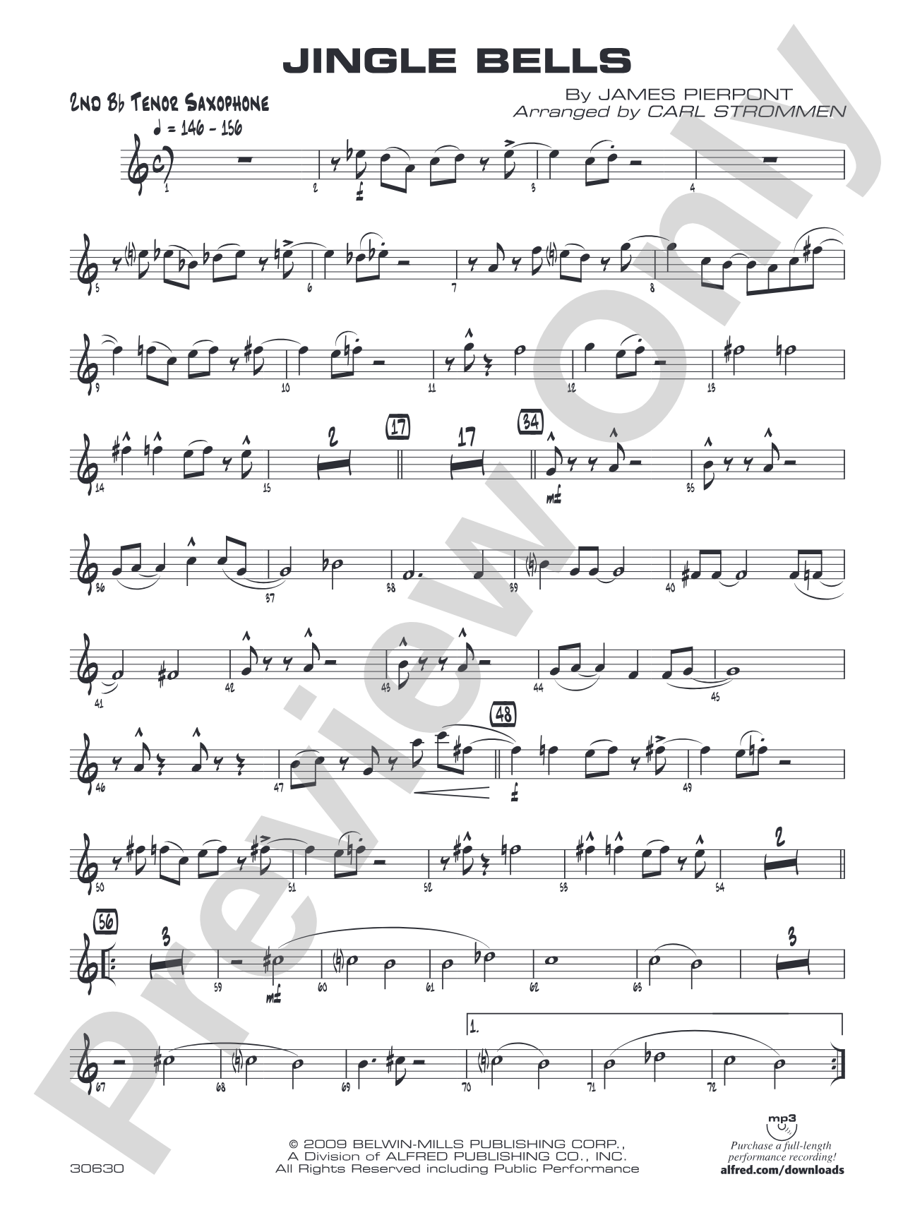 Jingle Bells: 2nd B-flat Tenor Saxophone