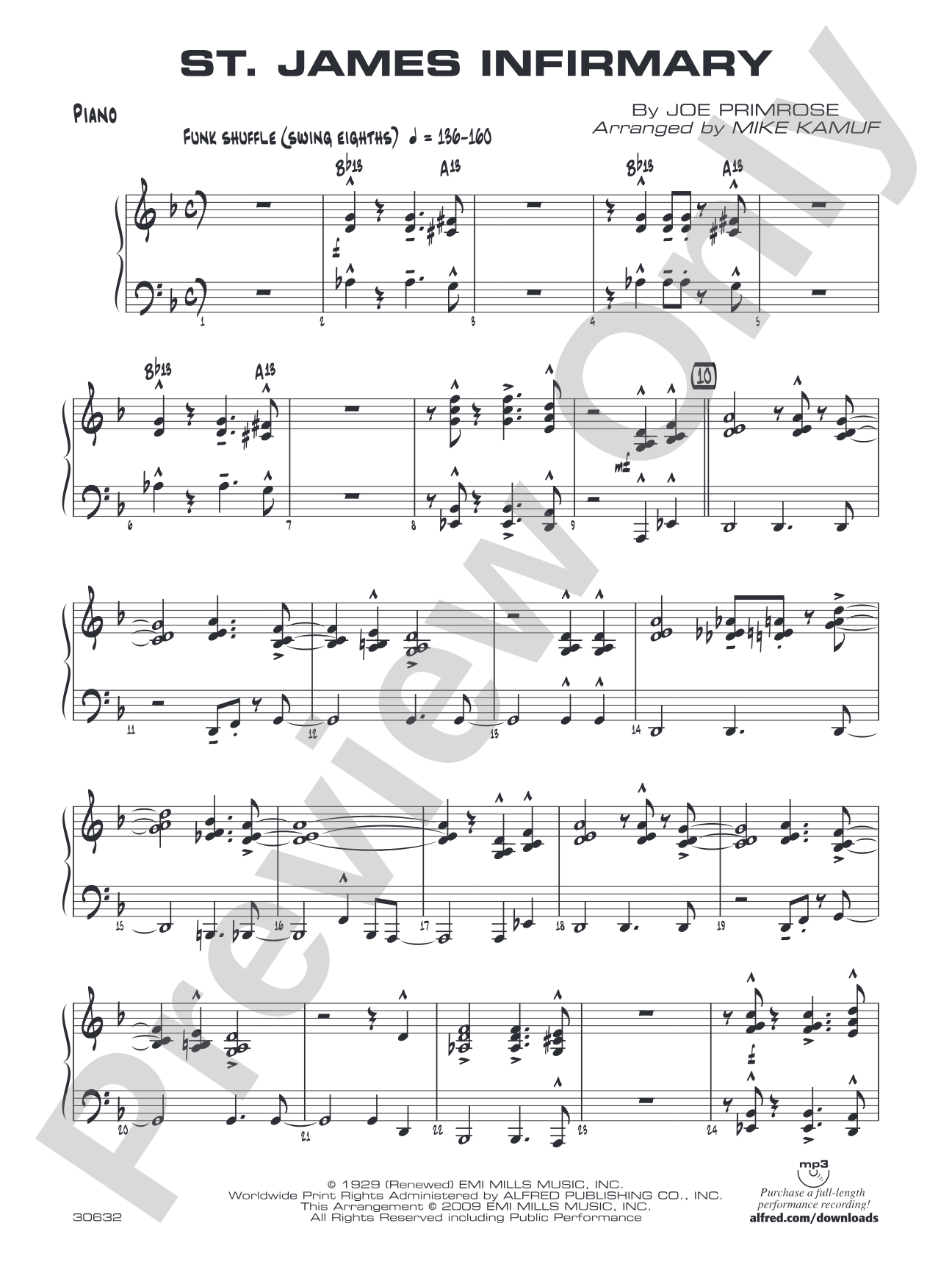 St. James Infirmary: Piano Accompaniment