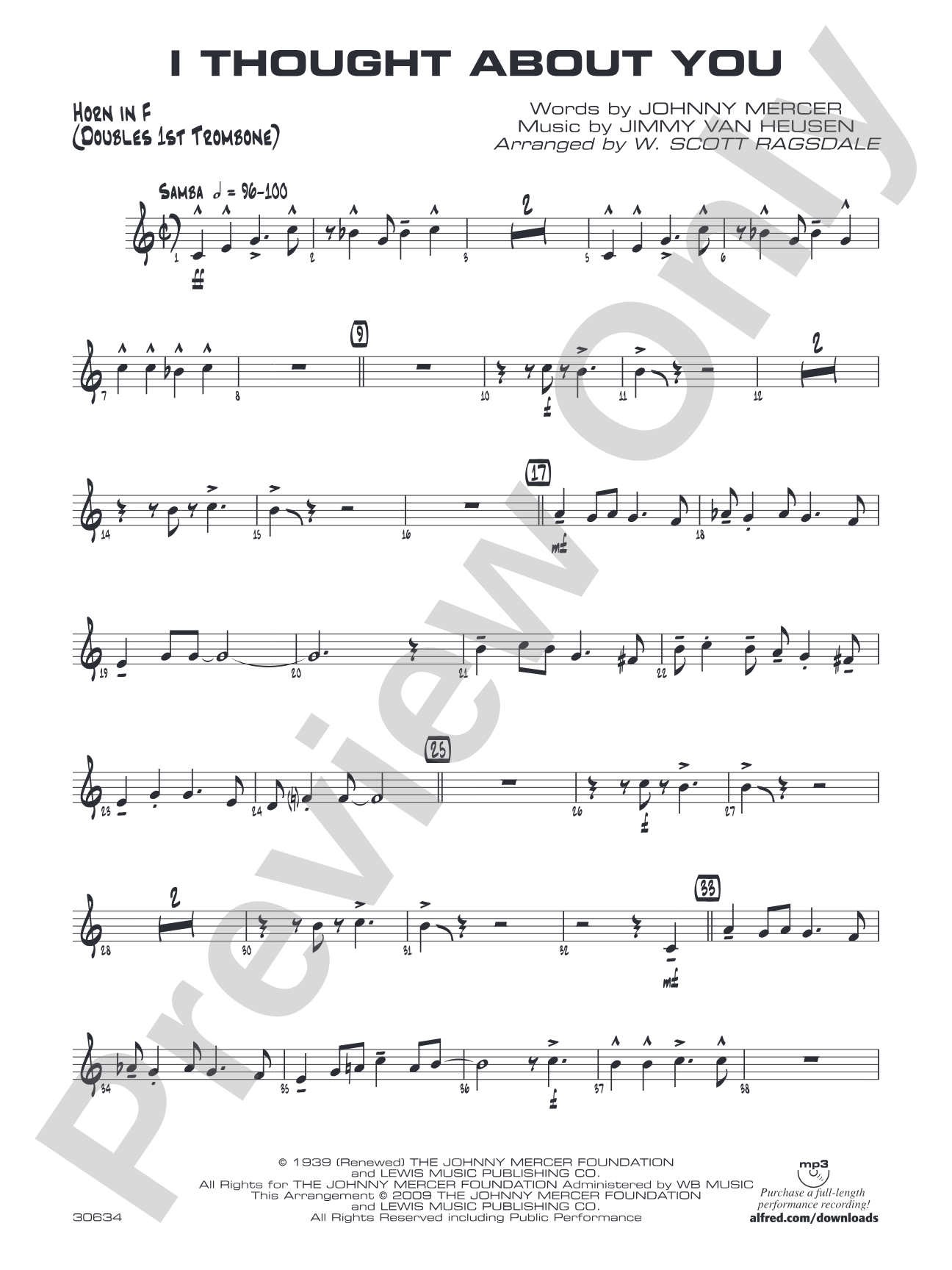 I Thought About You: 1st F Horn