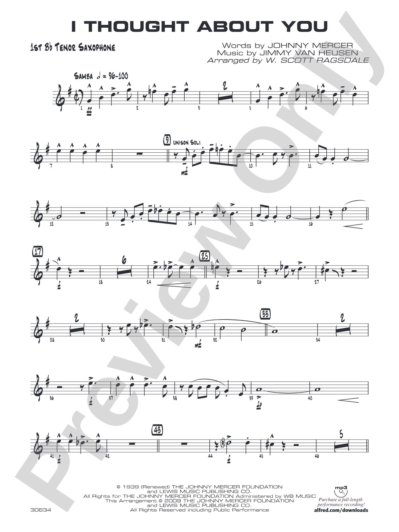 I Thought About You: B-flat Tenor Saxophone