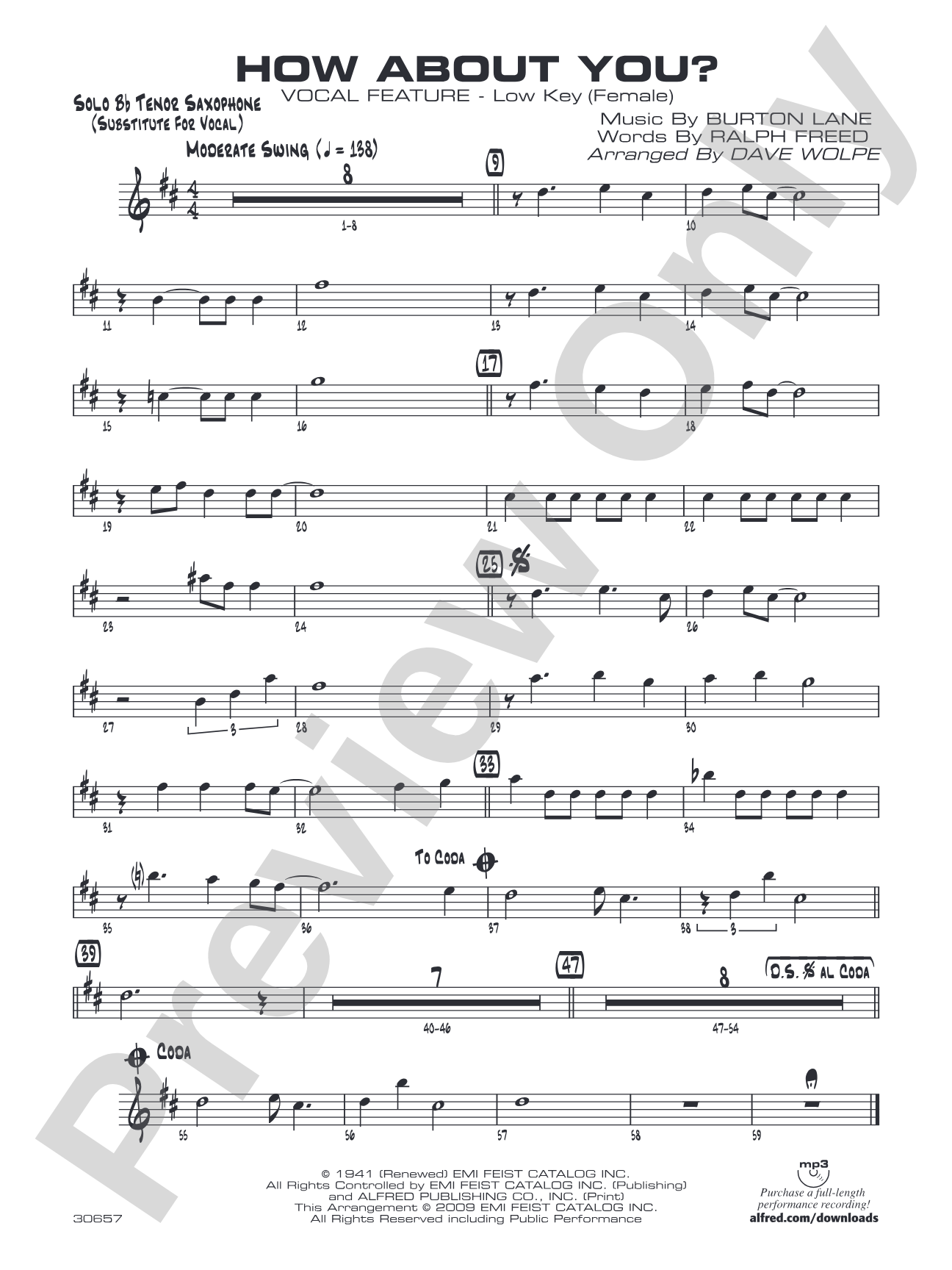 How About You?: Solo Bb Part (Substitute for Vocal)