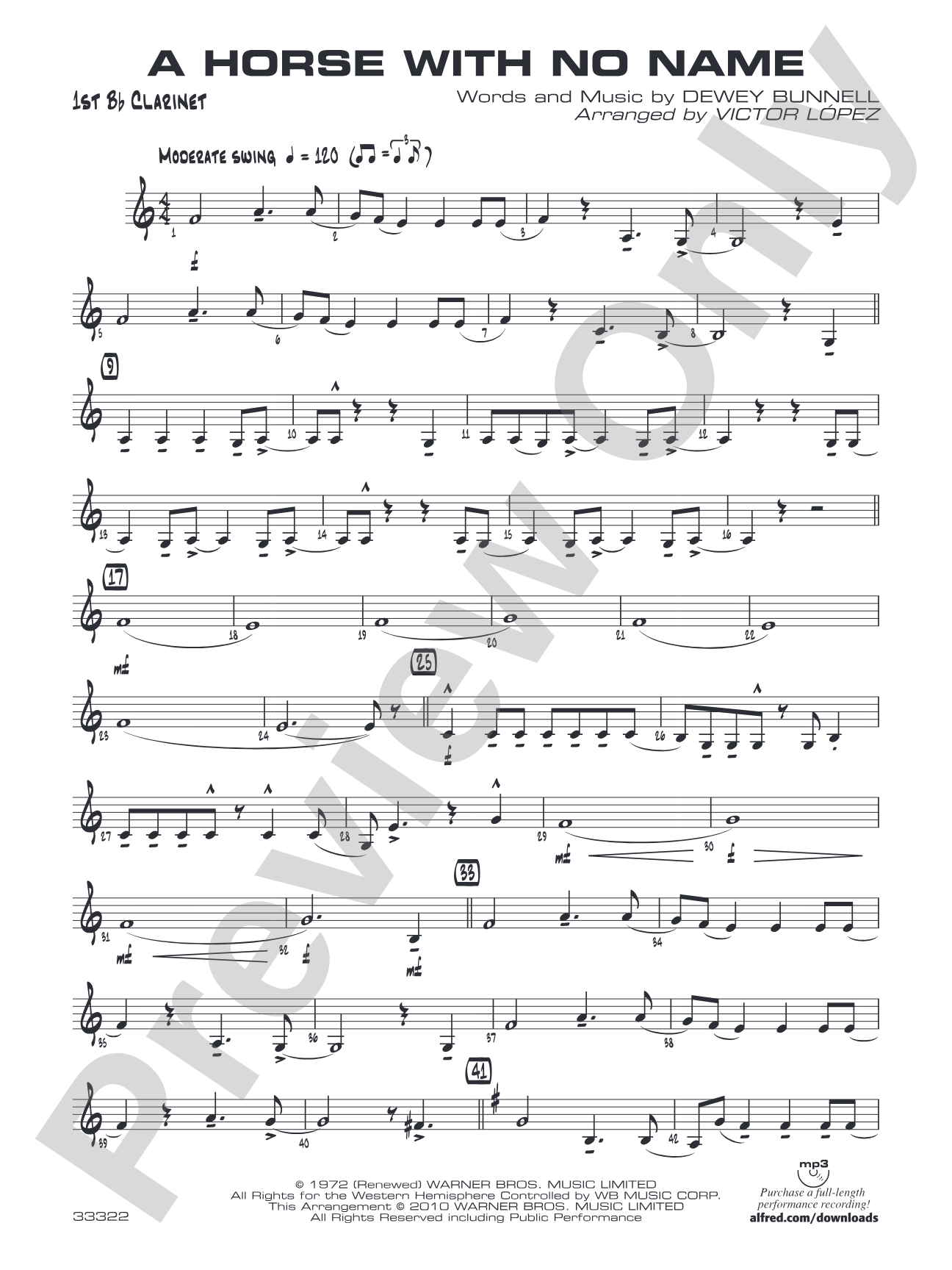 A Horse with No Name: 1st B-flat Clarinet