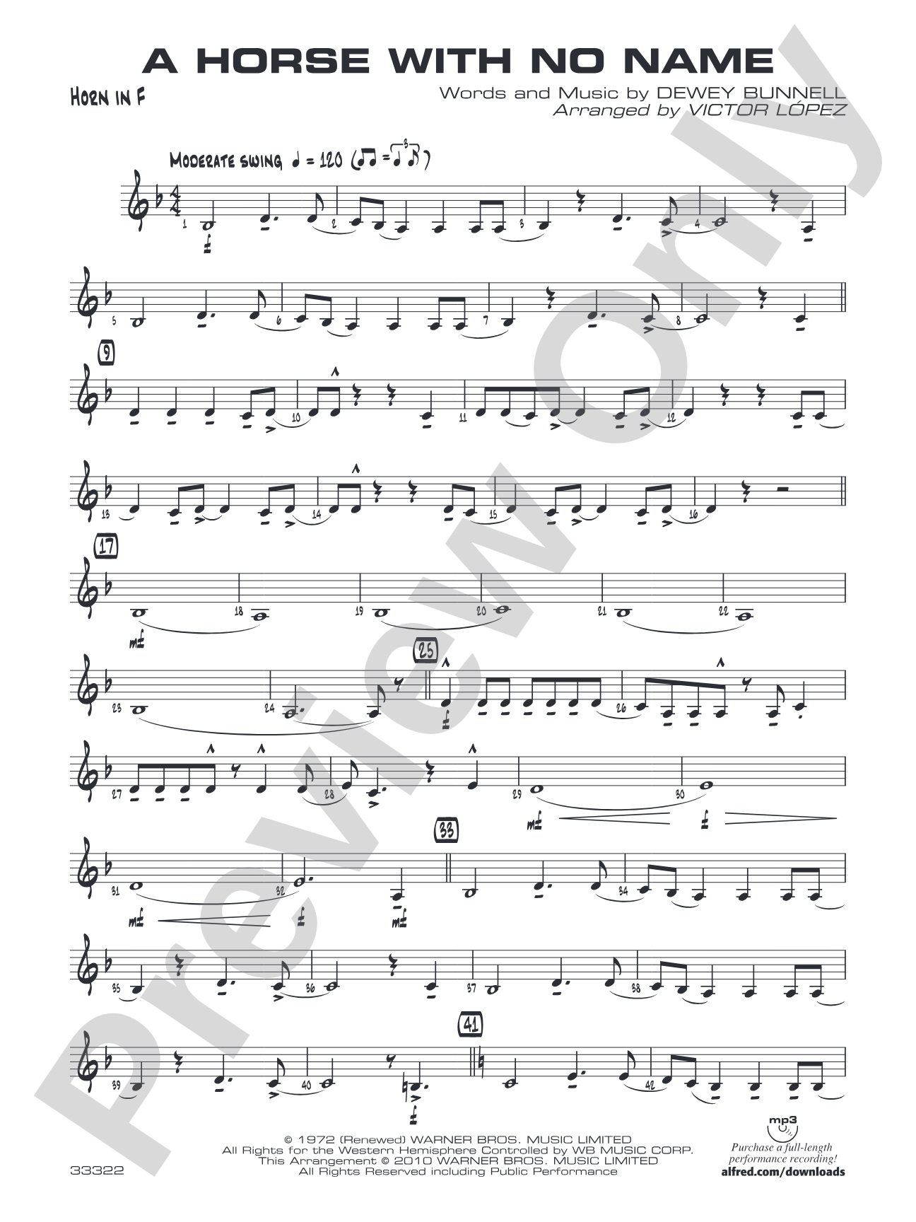 A Horse with No Name: 1st F Horn