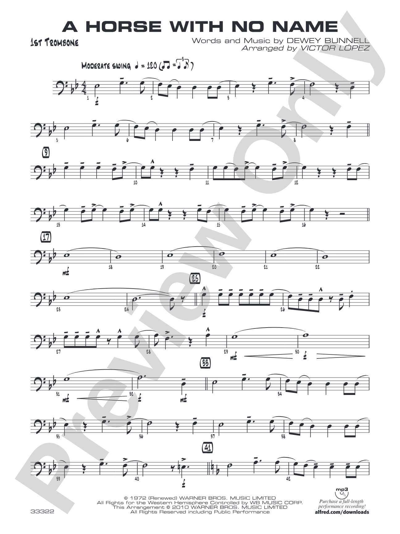 A Horse with No Name: 1st Trombone