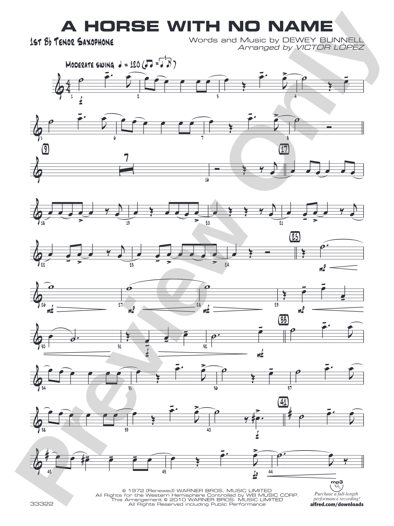 A Horse with No Name: B-flat Tenor Saxophone