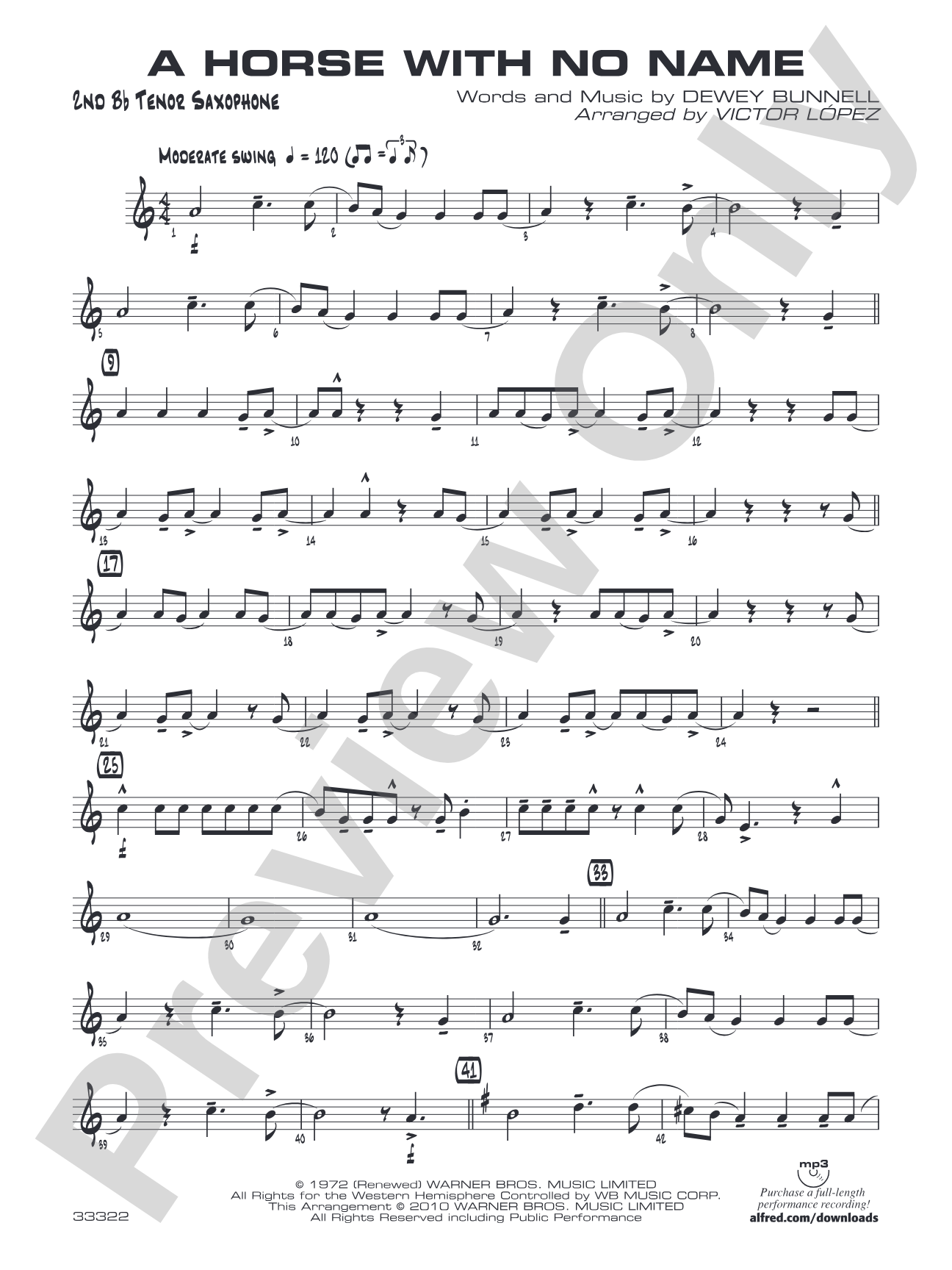 A Horse with No Name: 2nd B-flat Tenor Saxophone