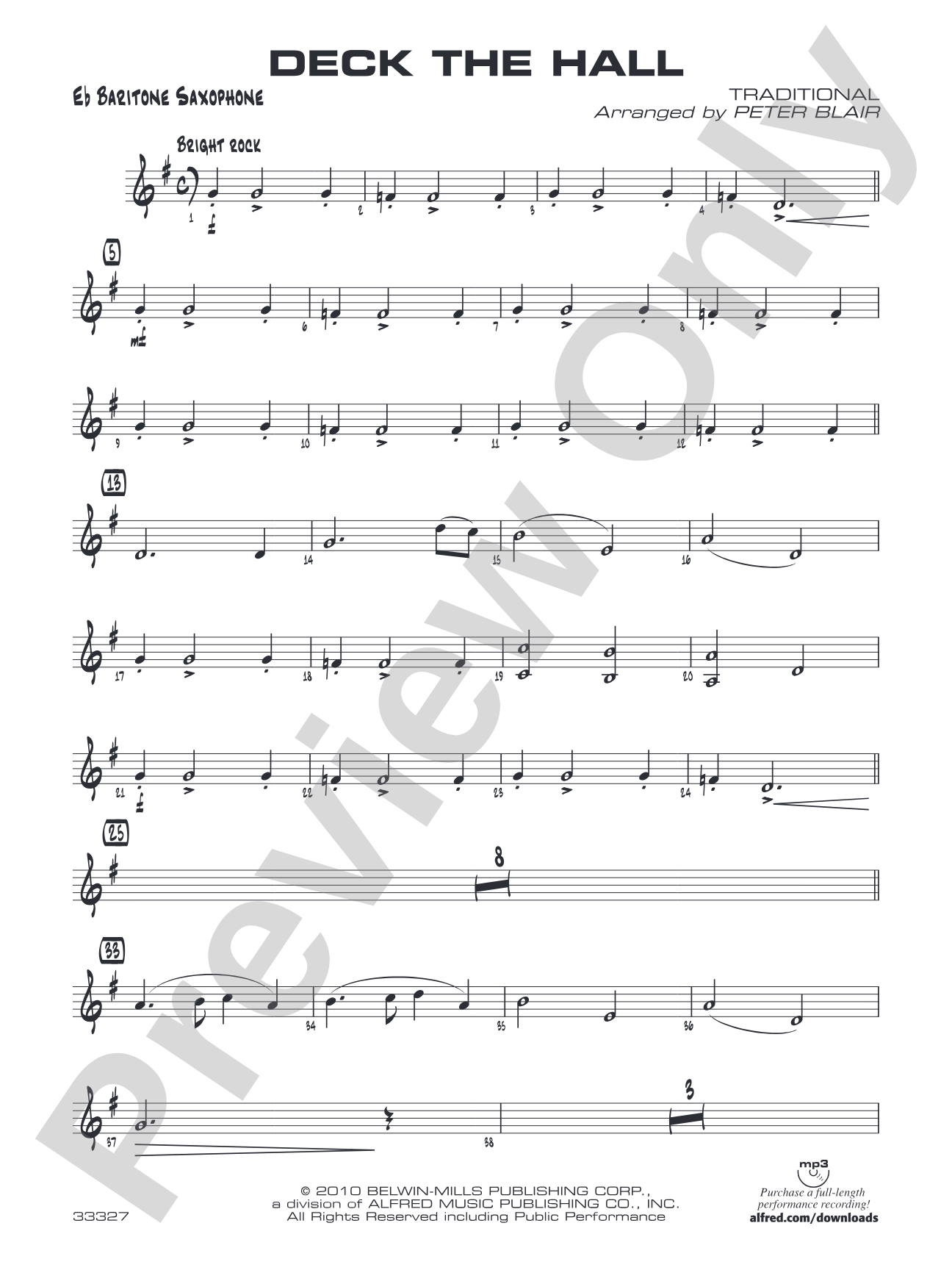 Deck the Hall: E-flat Baritone Saxophone