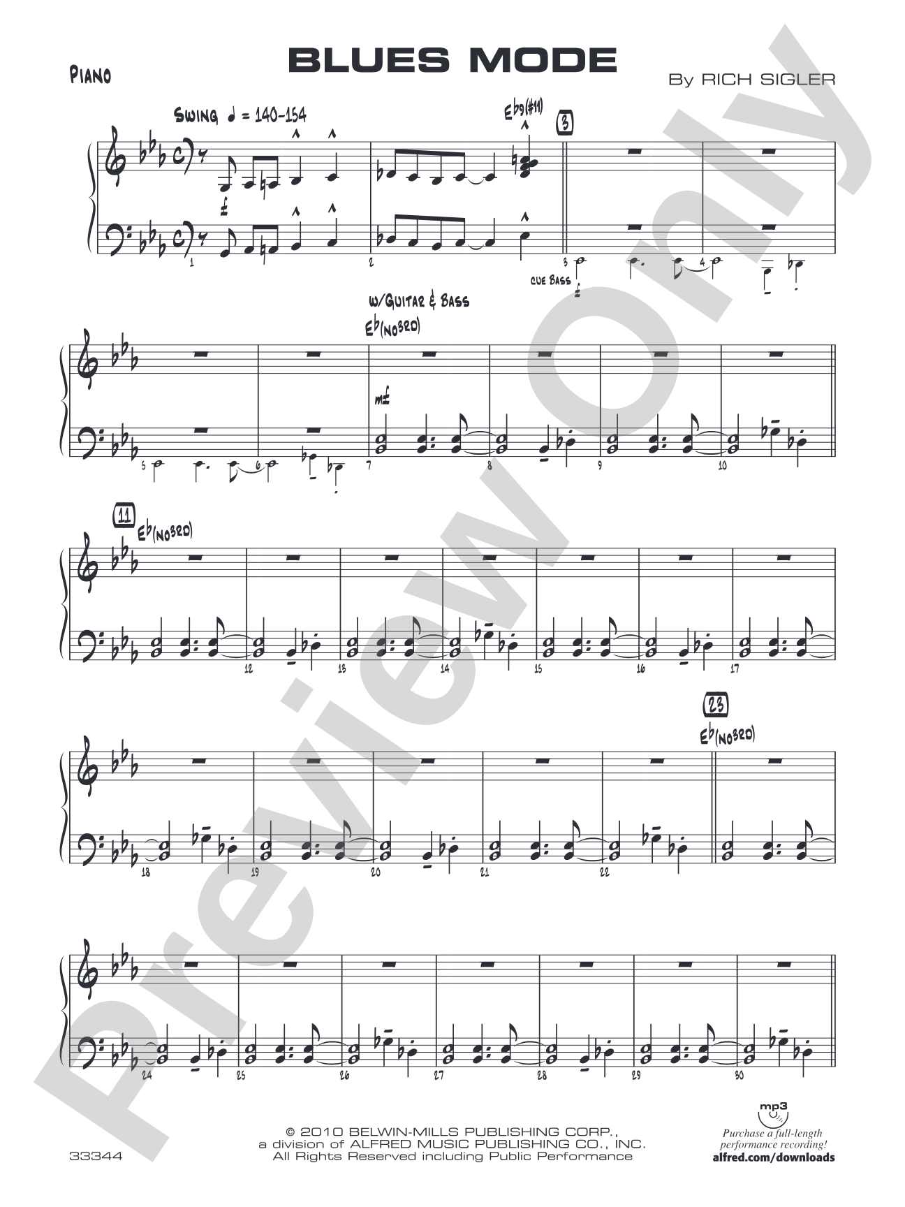 Blues Mode: Piano Accompaniment