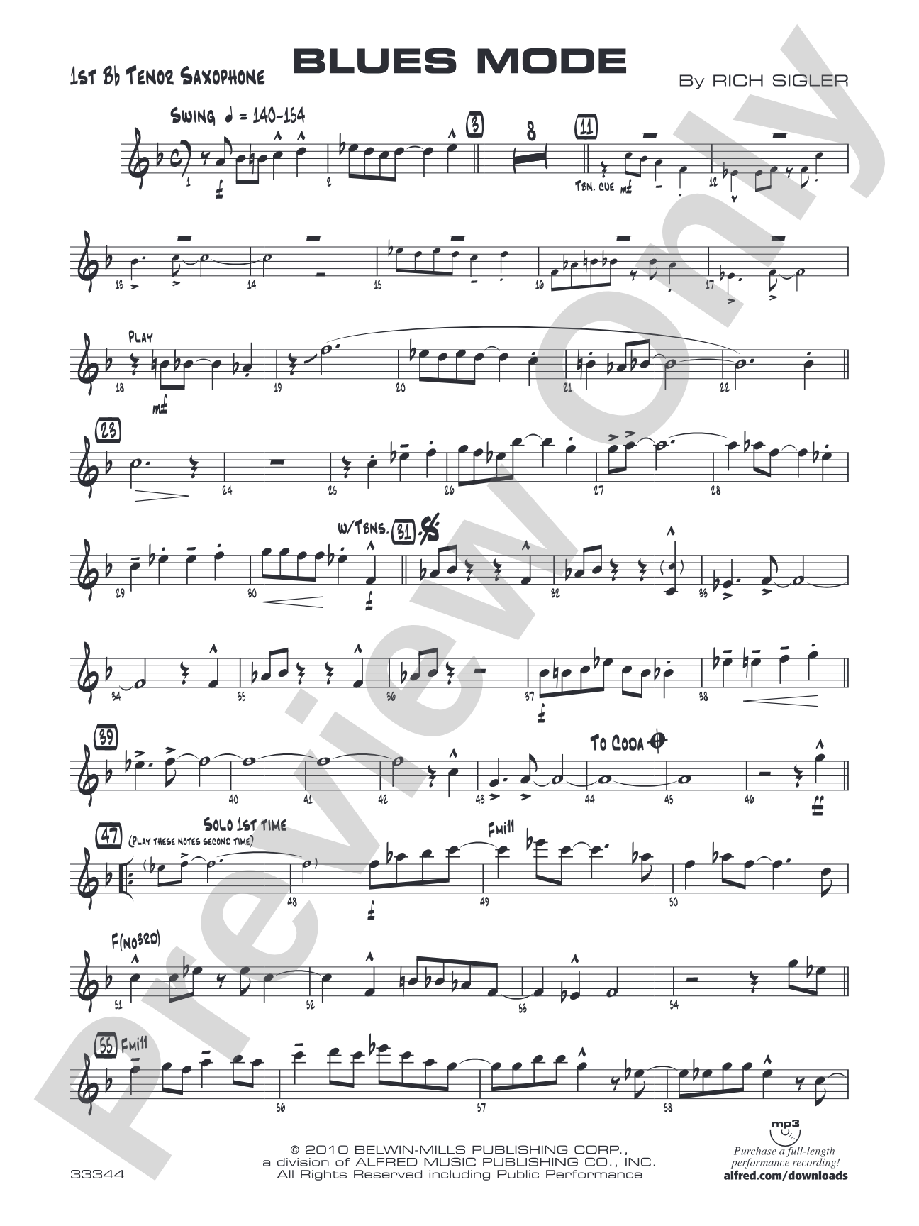 Blues Mode: B-flat Tenor Saxophone