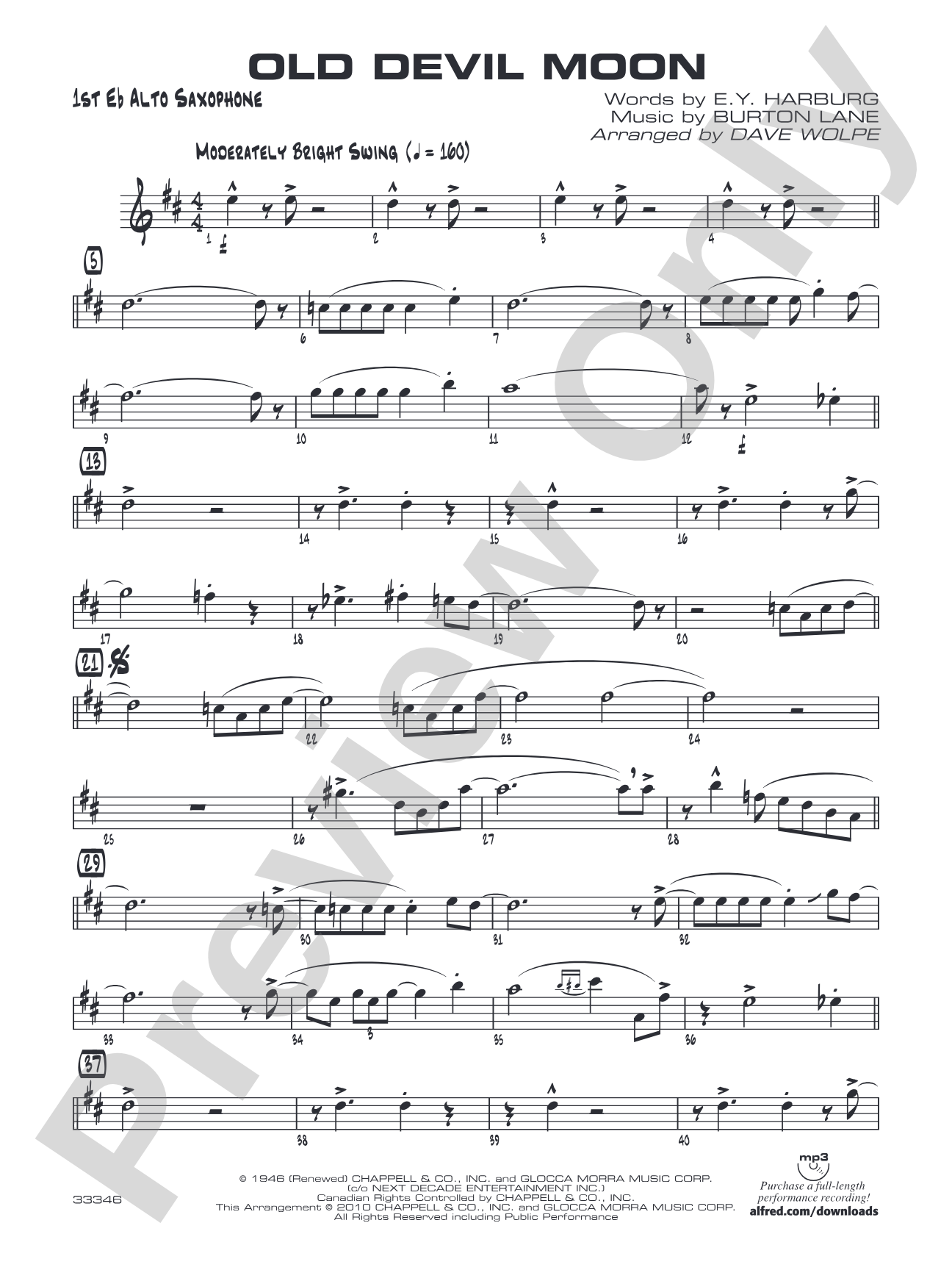Old Devil Moon: E-flat Alto Saxophone