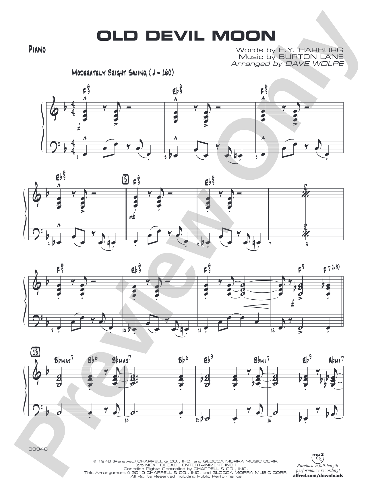 Old Devil Moon: Piano Accompaniment