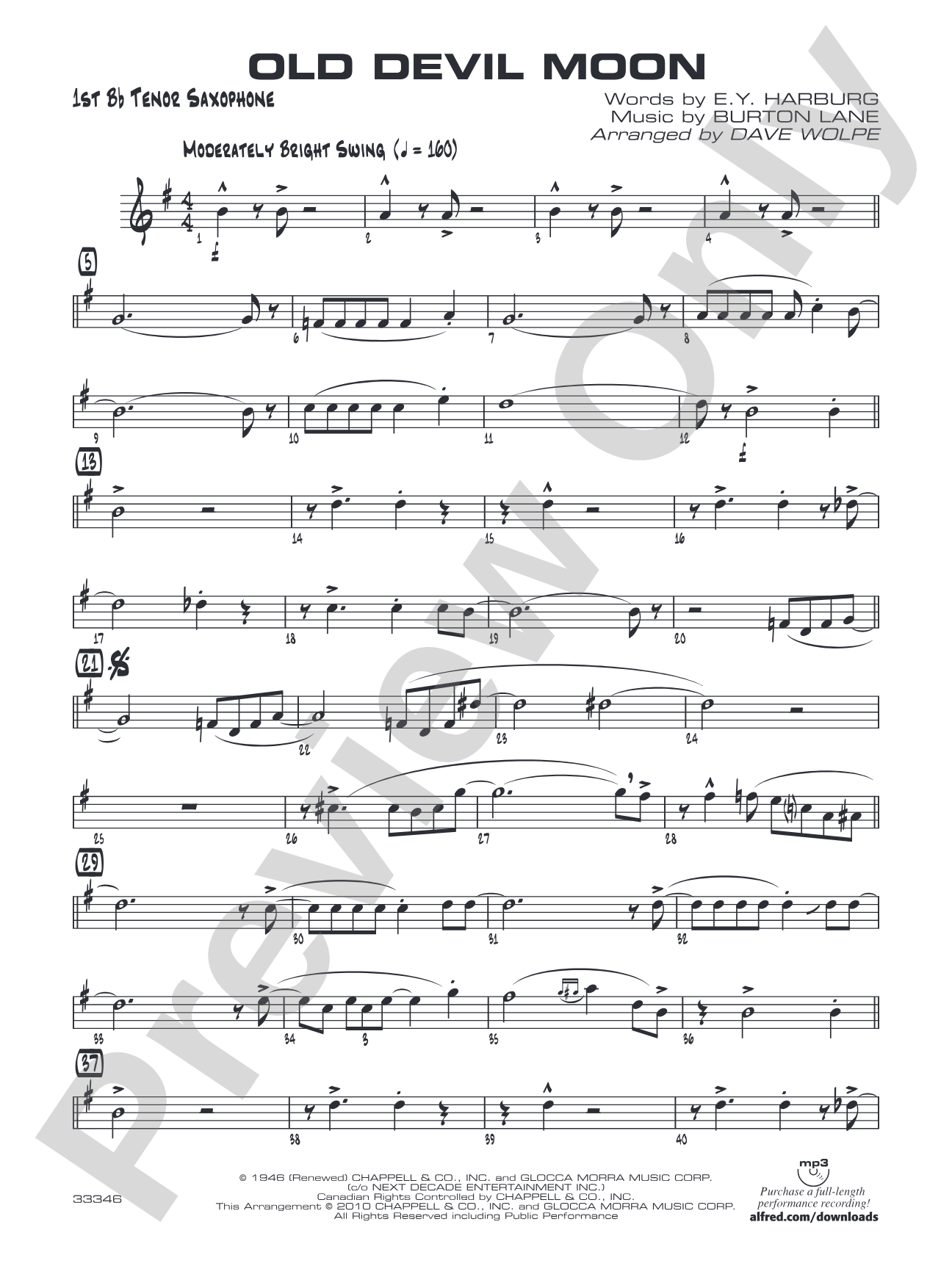 Old Devil Moon: B-flat Tenor Saxophone