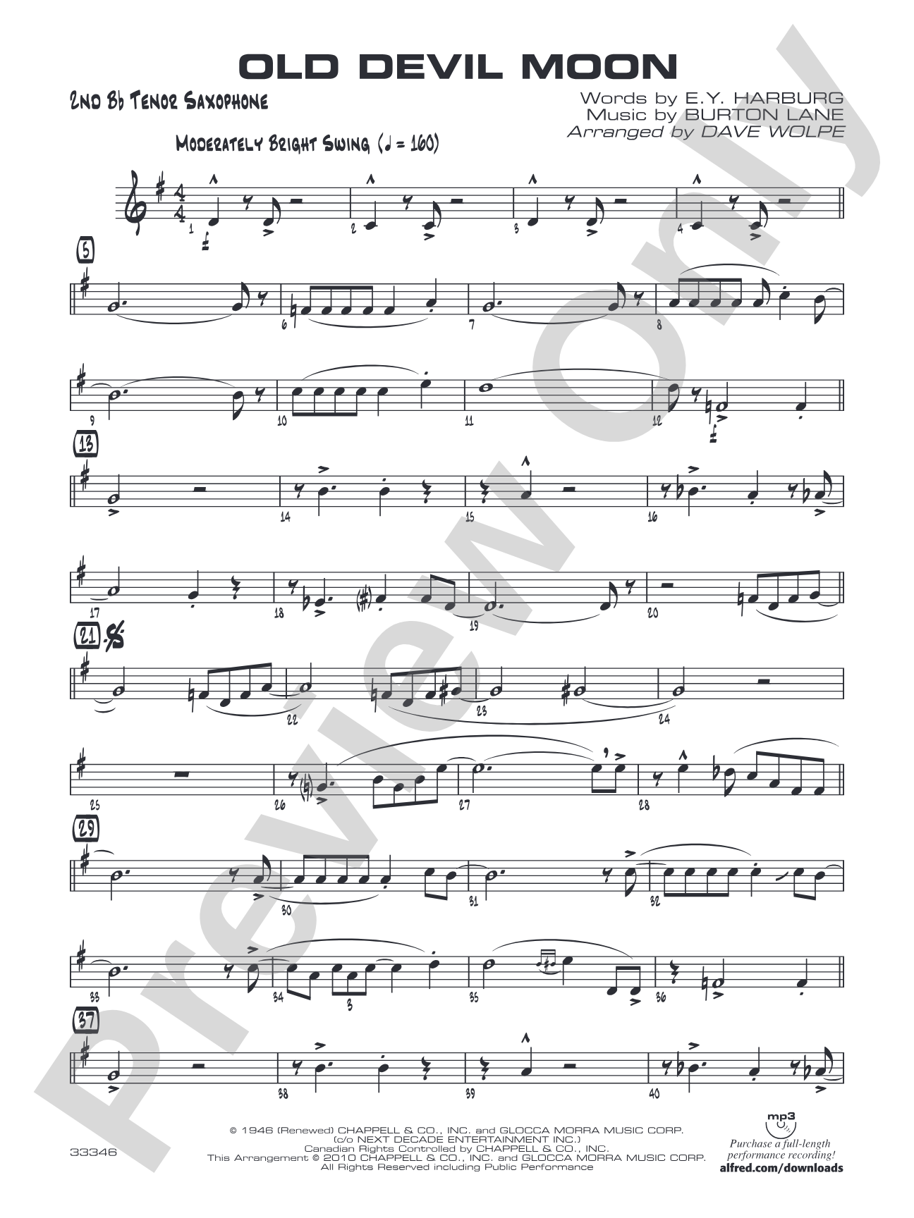 Old Devil Moon: 2nd B-flat Tenor Saxophone