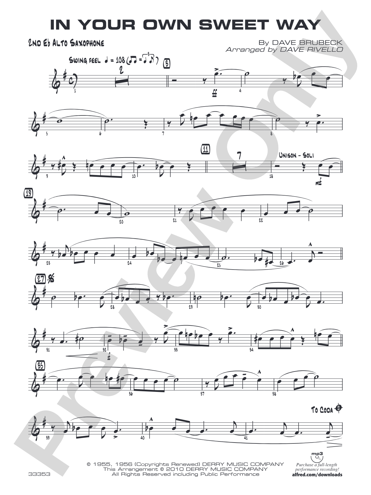 In Your Own Sweet Way: 2nd E-flat Alto Saxophone