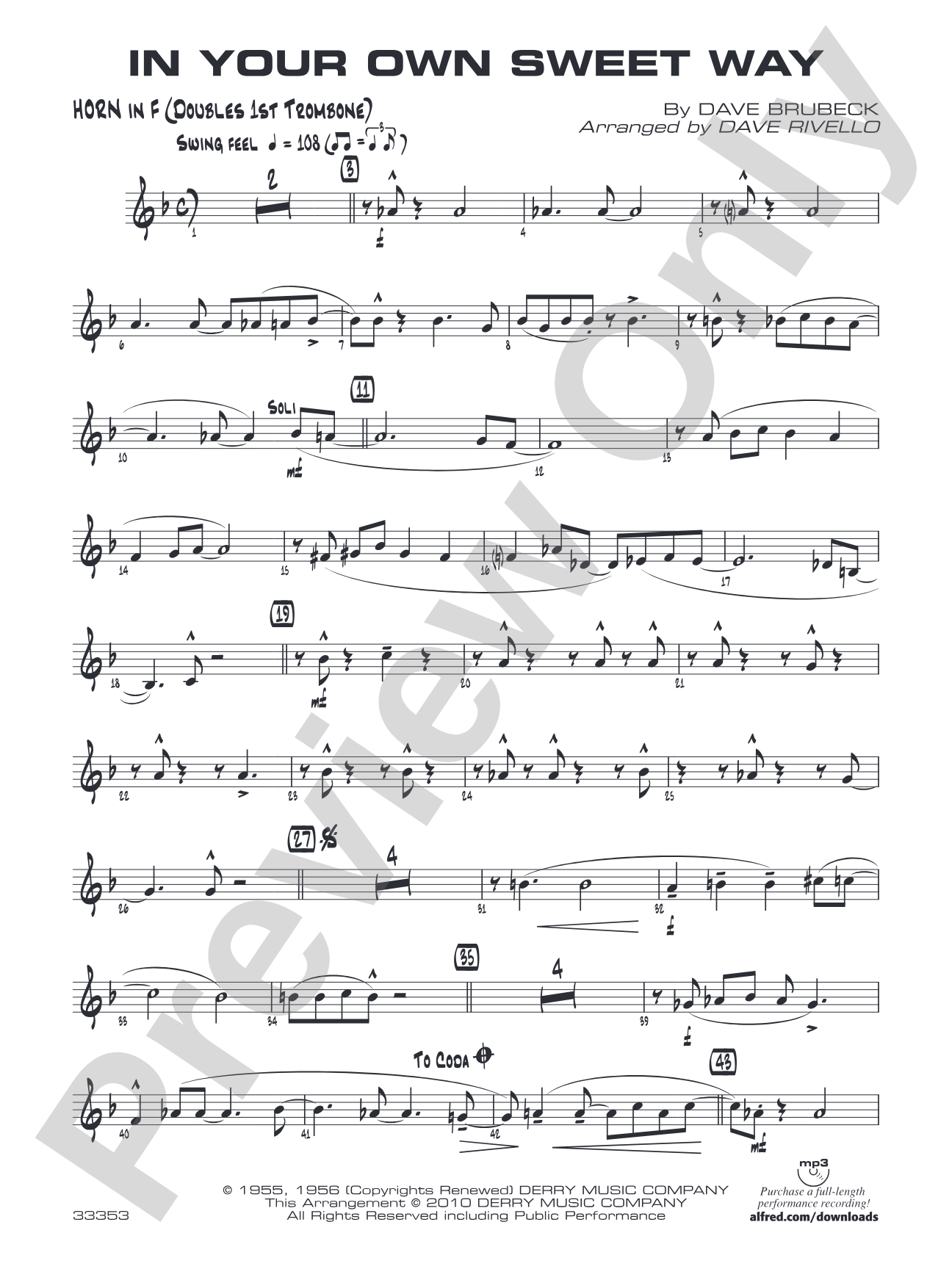 In Your Own Sweet Way: 1st F Horn