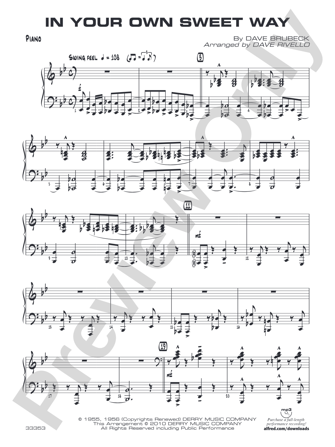 In Your Own Sweet Way: Piano Accompaniment