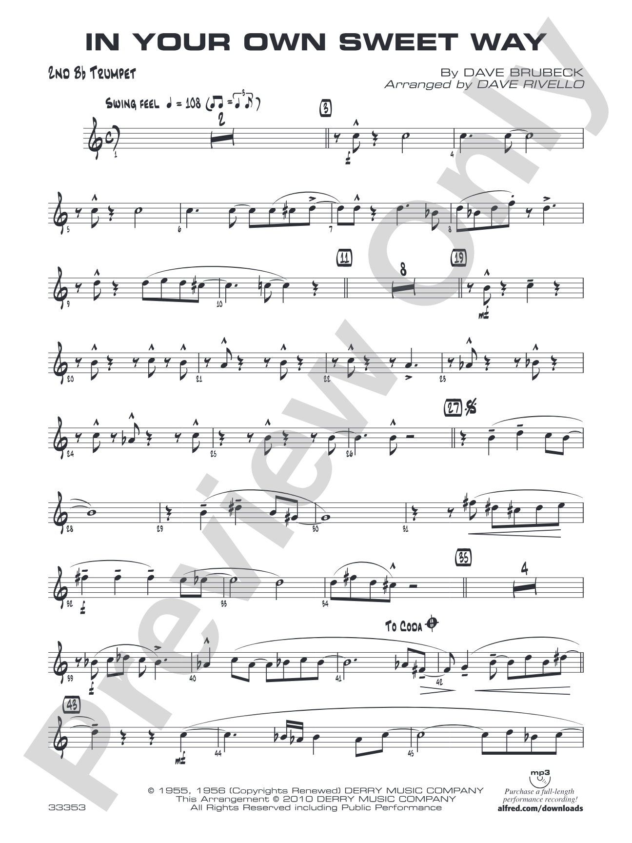 In Your Own Sweet Way: 2nd B-flat Trumpet