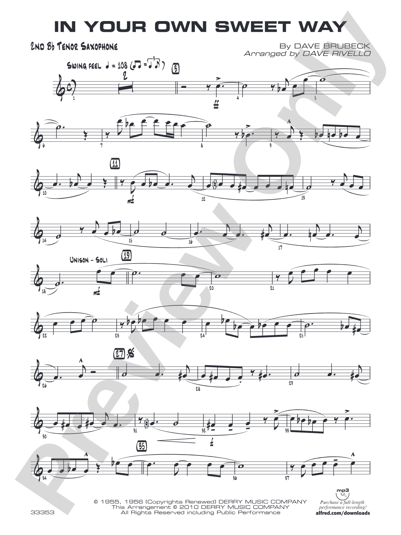 In Your Own Sweet Way: 2nd B-flat Tenor Saxophone