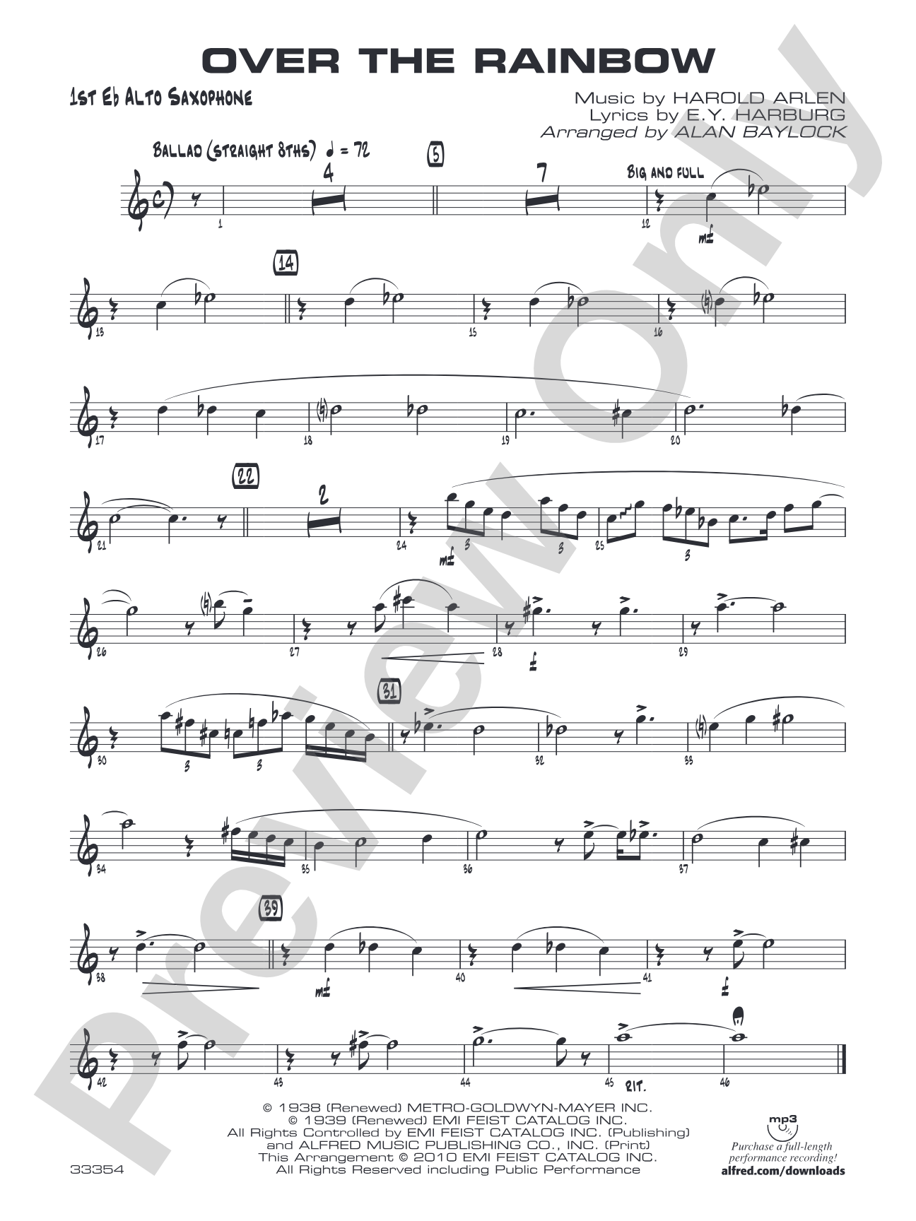 Over the Rainbow: E-flat Alto Saxophone
