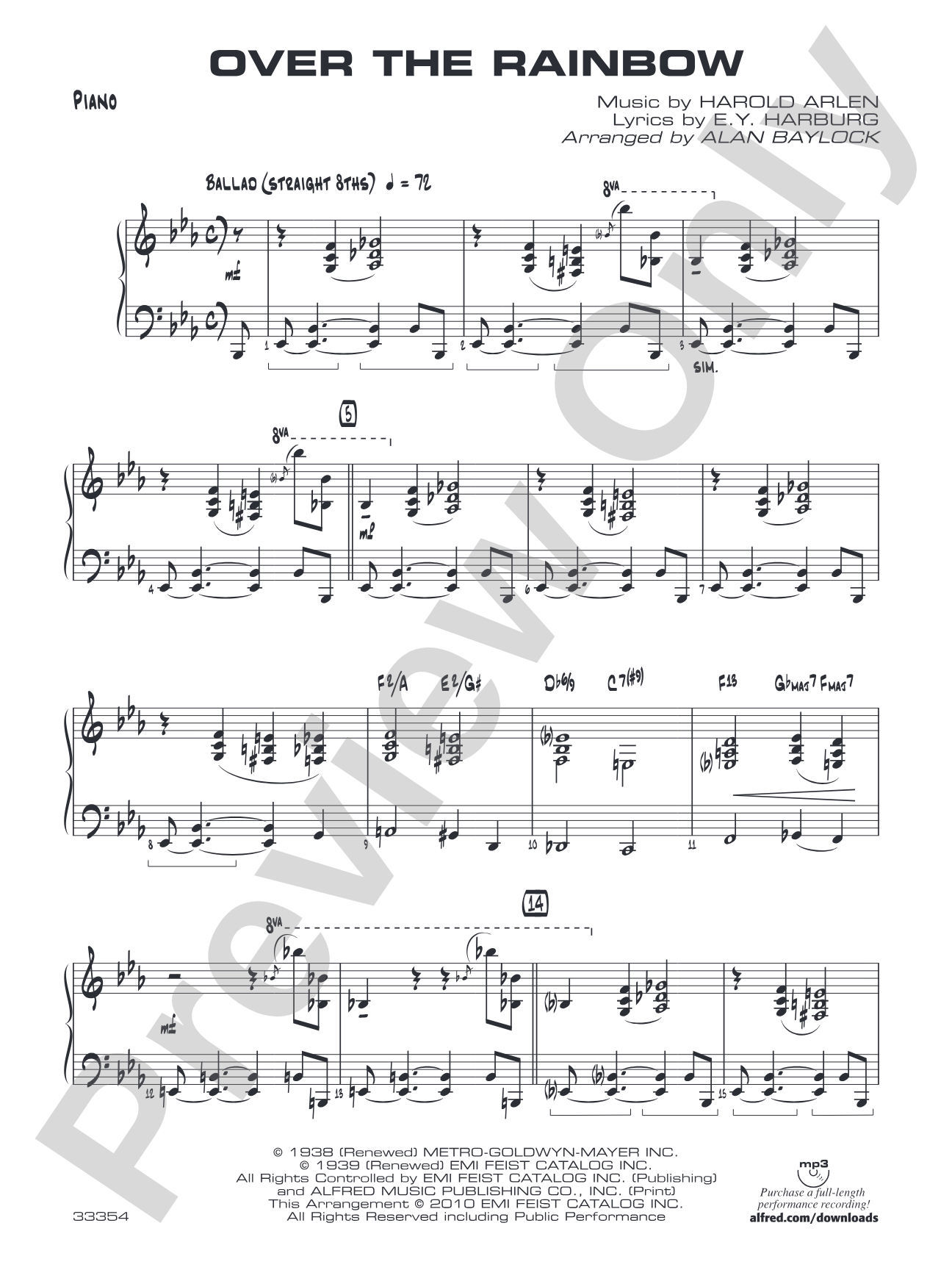 Over the Rainbow: Piano Accompaniment