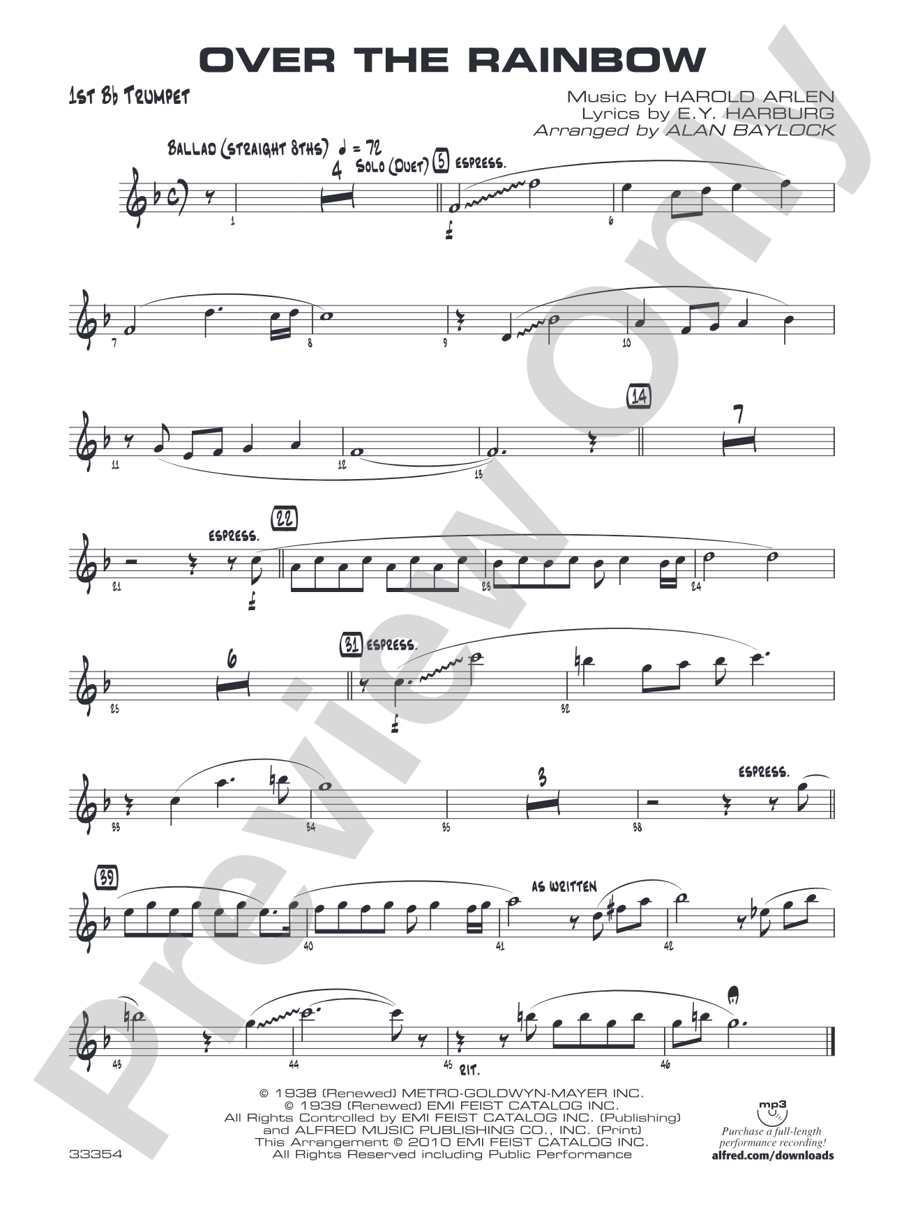 Over the Rainbow: 1st B-flat Trumpet