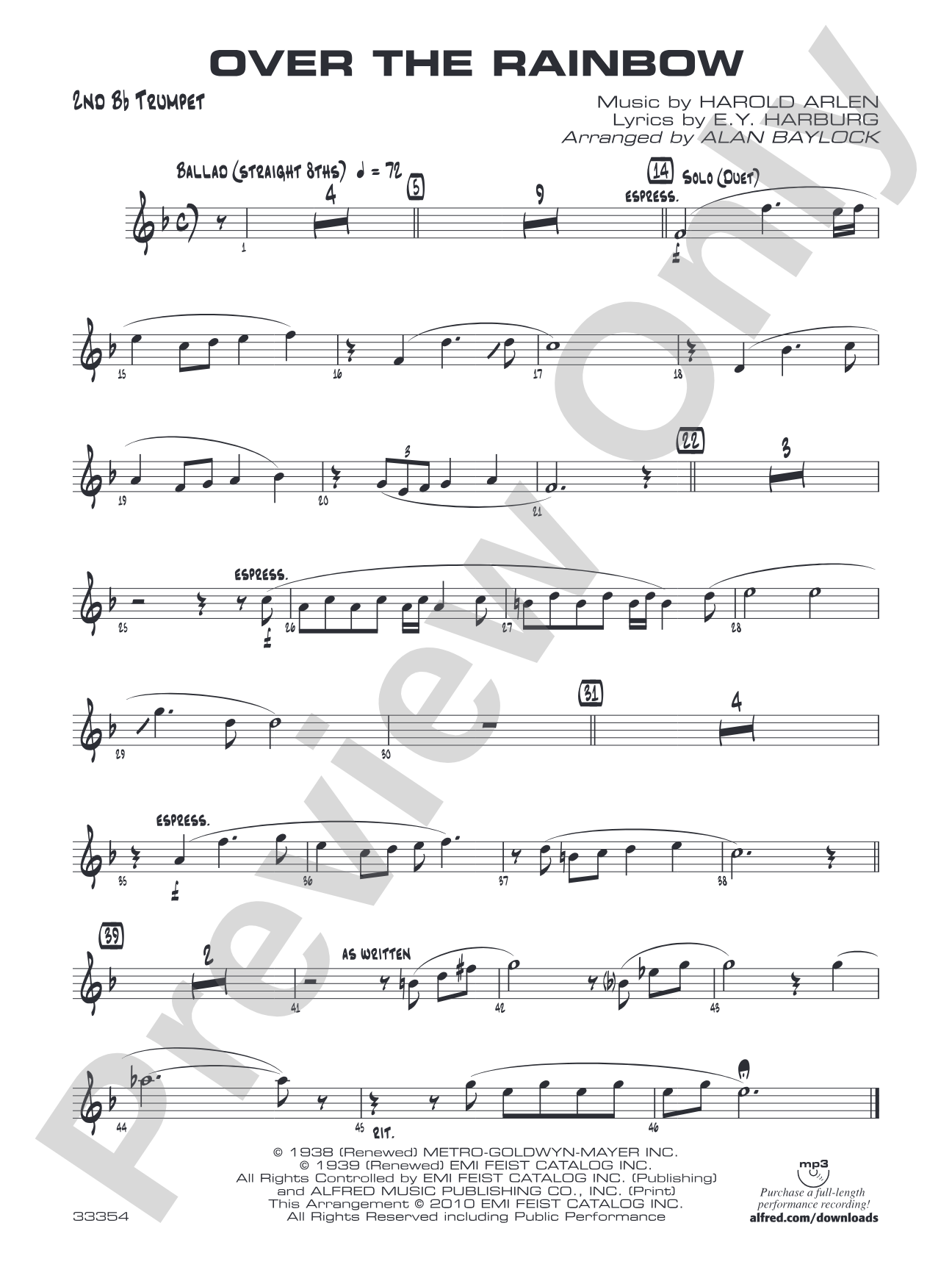 Over the Rainbow: 2nd B-flat Trumpet