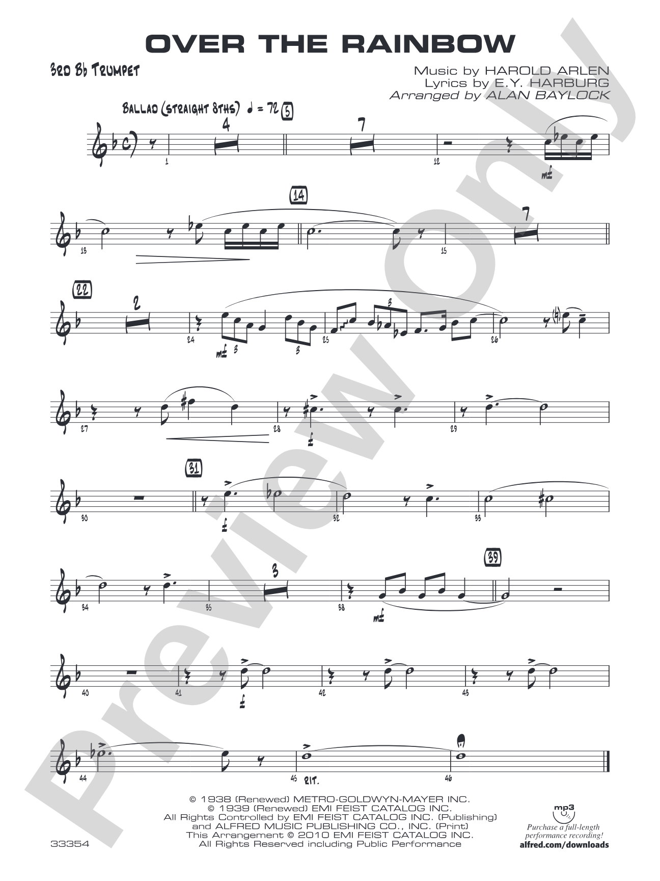 Over the Rainbow: 3rd B-flat Trumpet