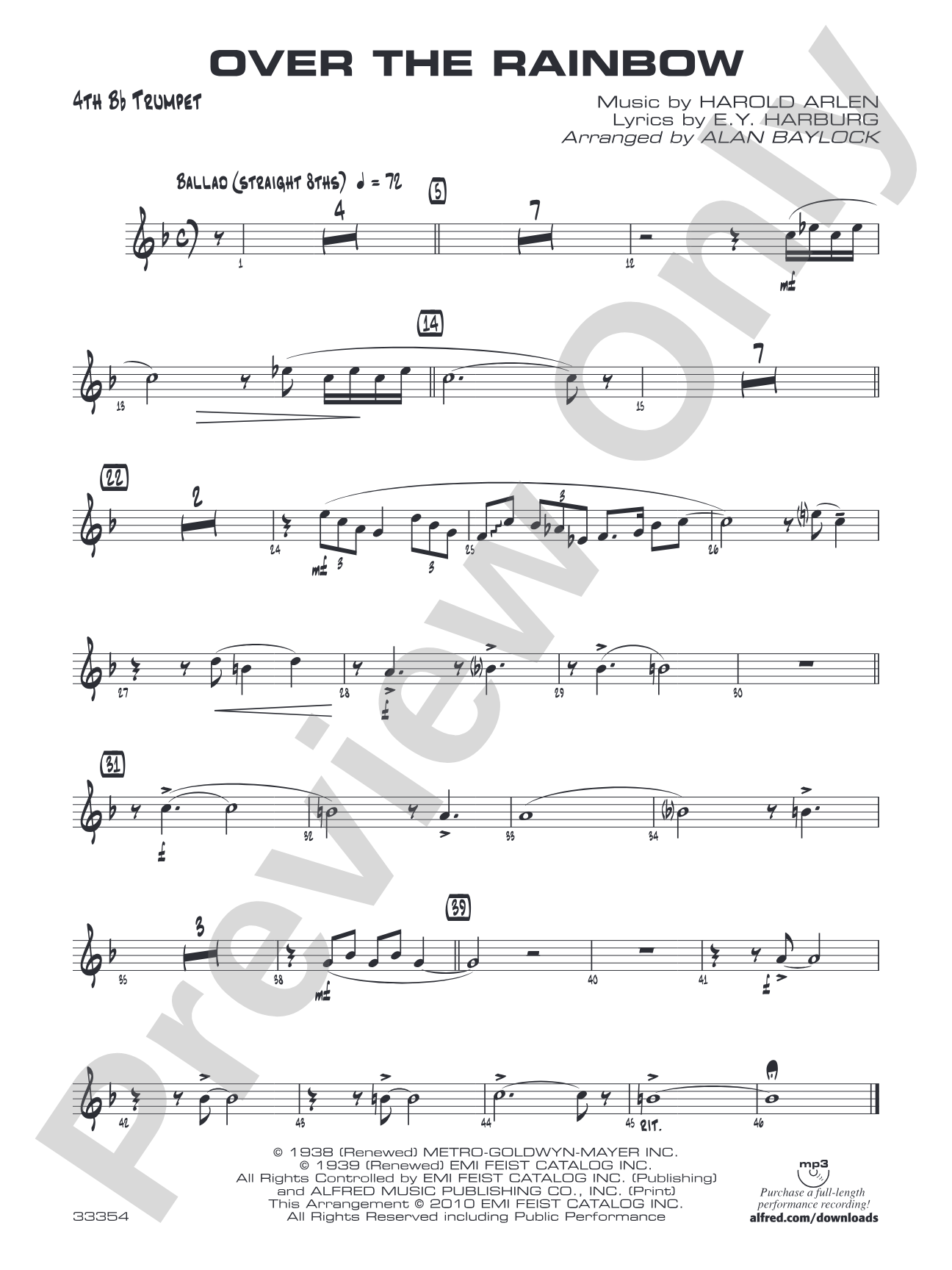 Over the Rainbow: 4th B-flat Trumpet