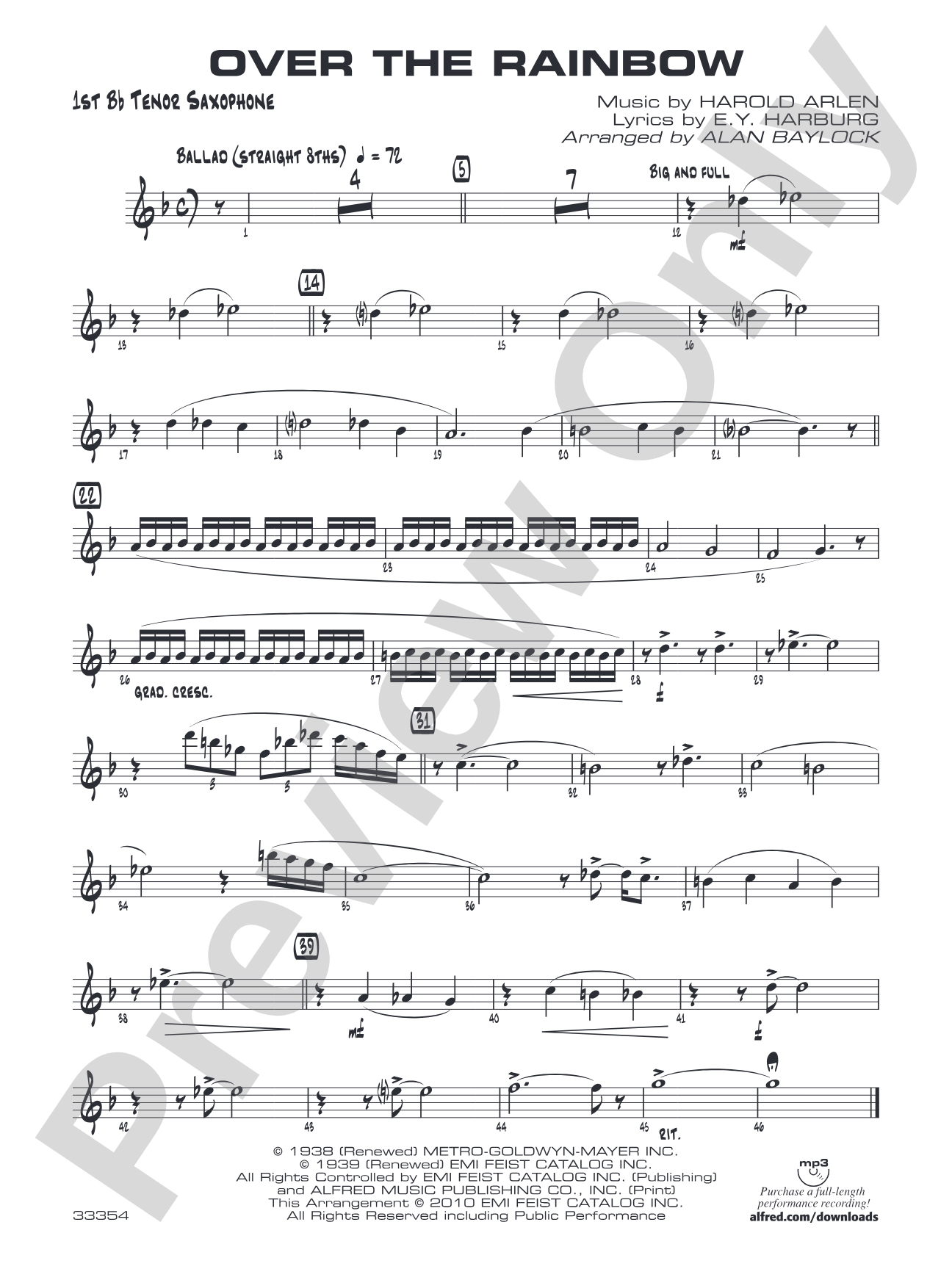 Over the Rainbow: B-flat Tenor Saxophone