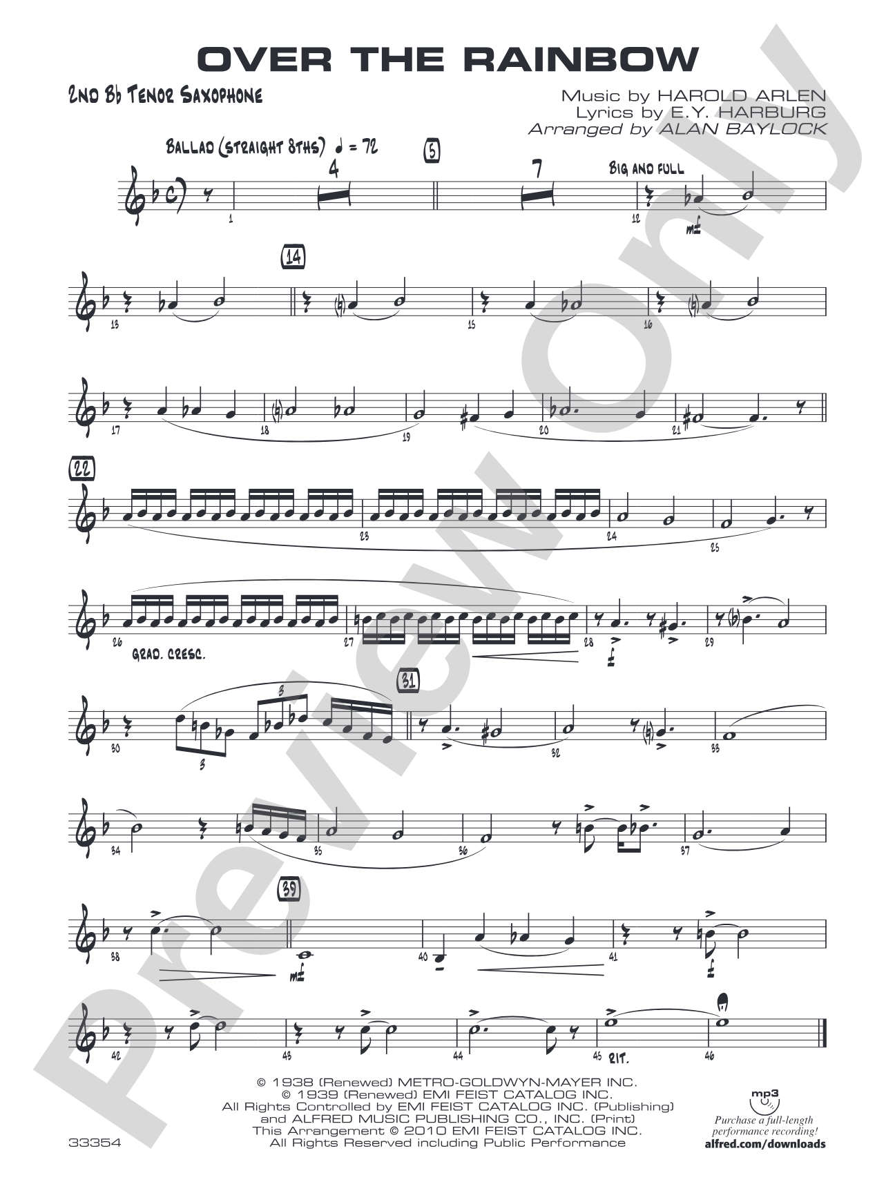 Over the Rainbow: 2nd B-flat Tenor Saxophone