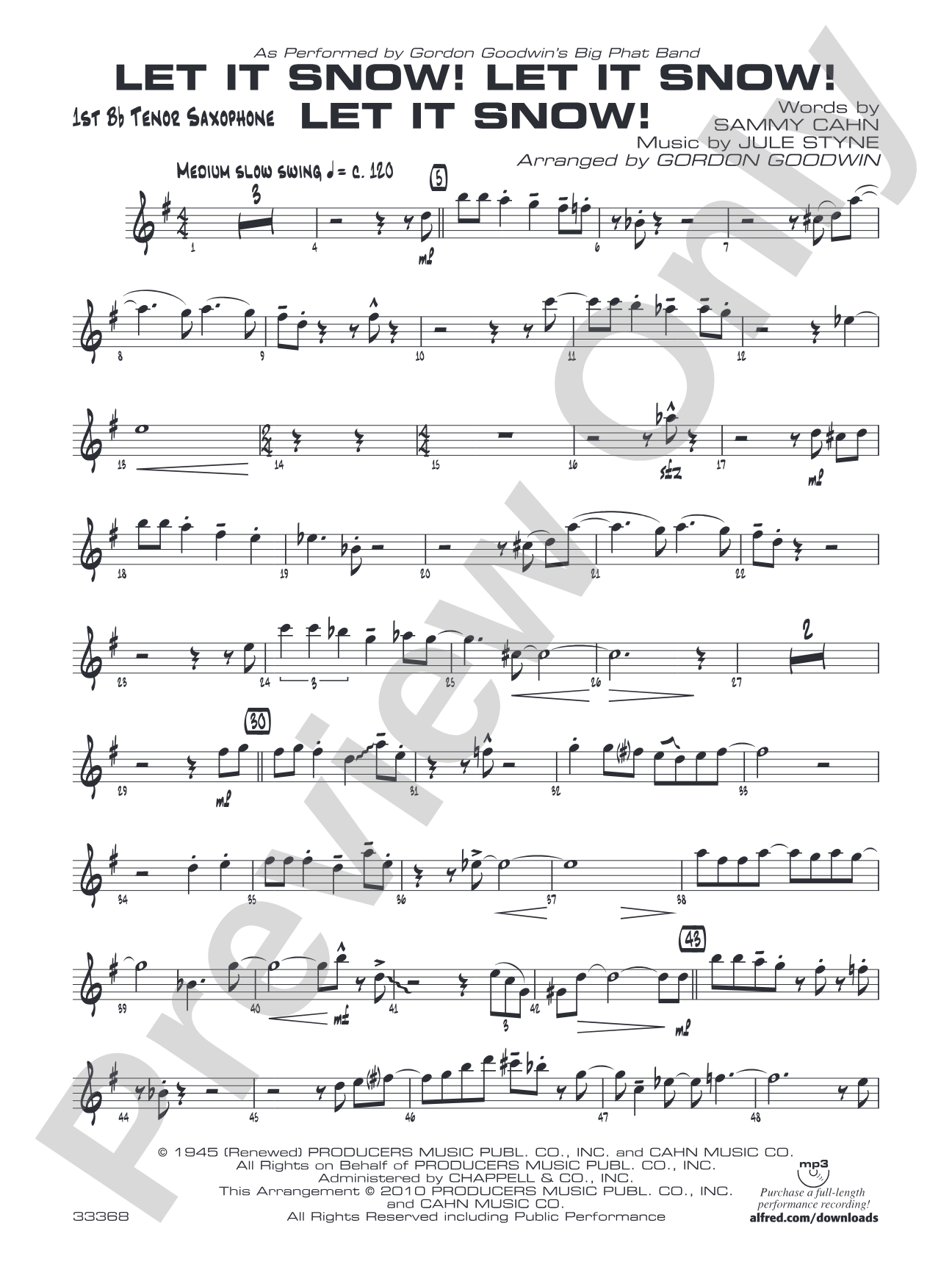 Let It Snow! Let It Snow! Let It Snow!: B-flat Tenor Saxophone