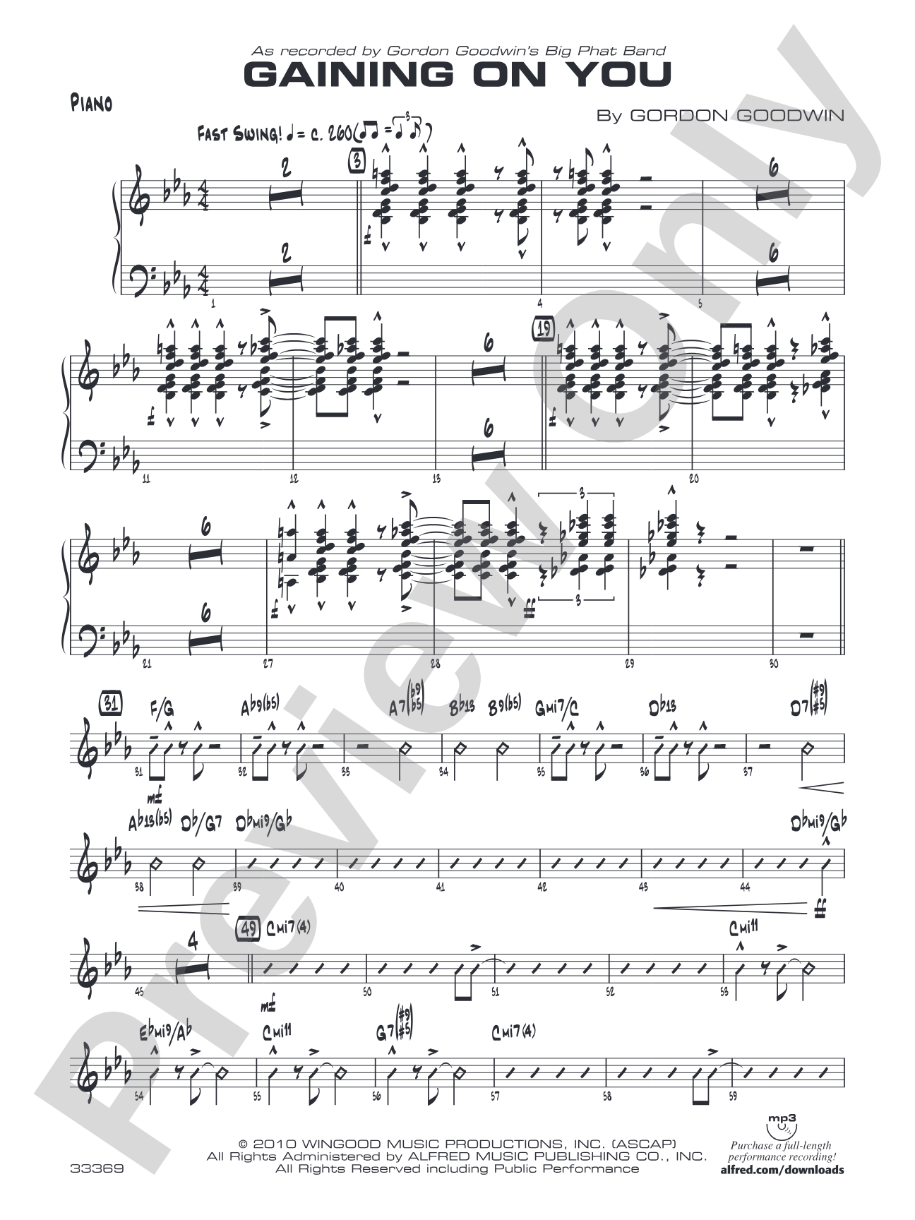 Gaining On You: Piano Accompaniment