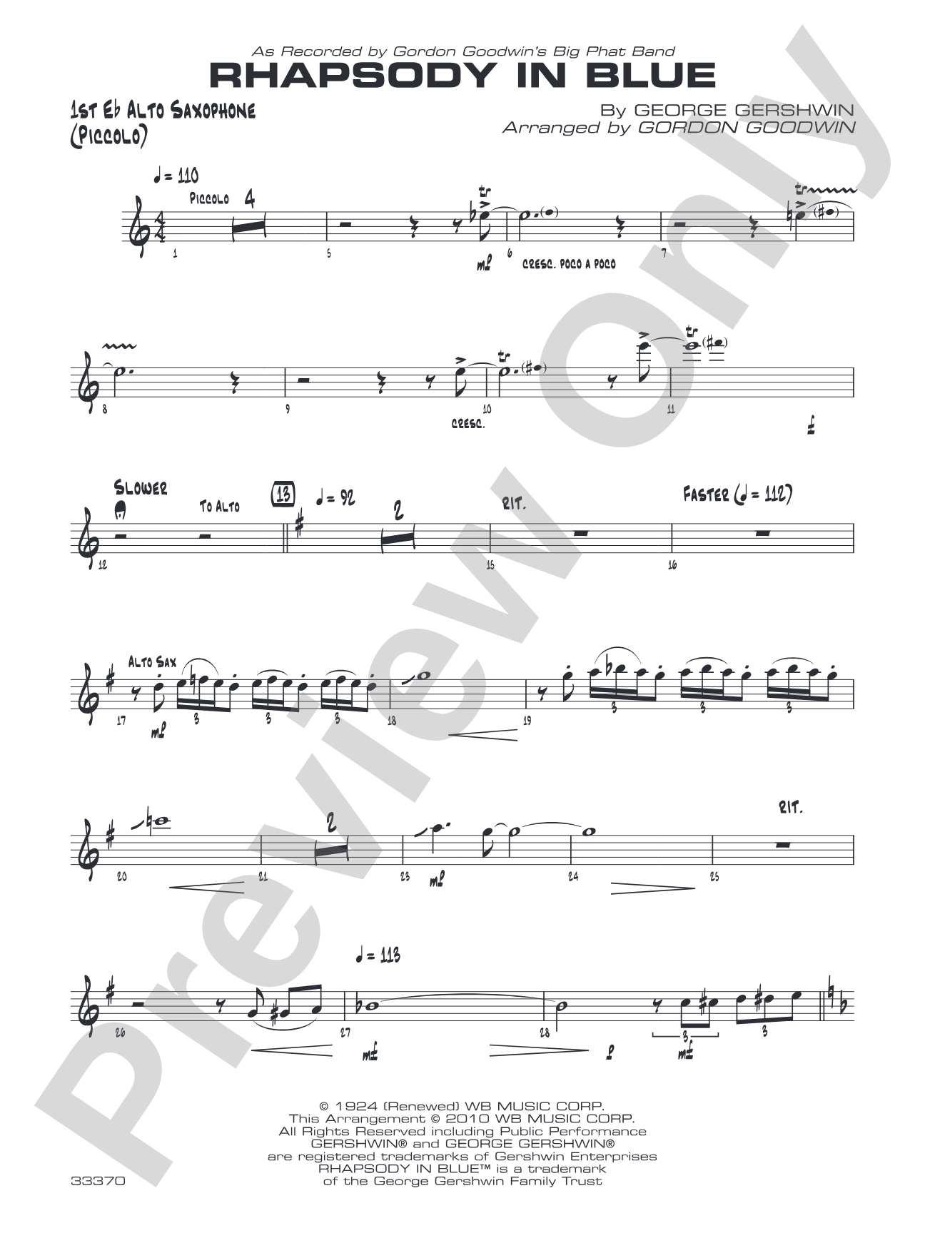 Rhapsody in Blue: E-flat Alto Saxophone