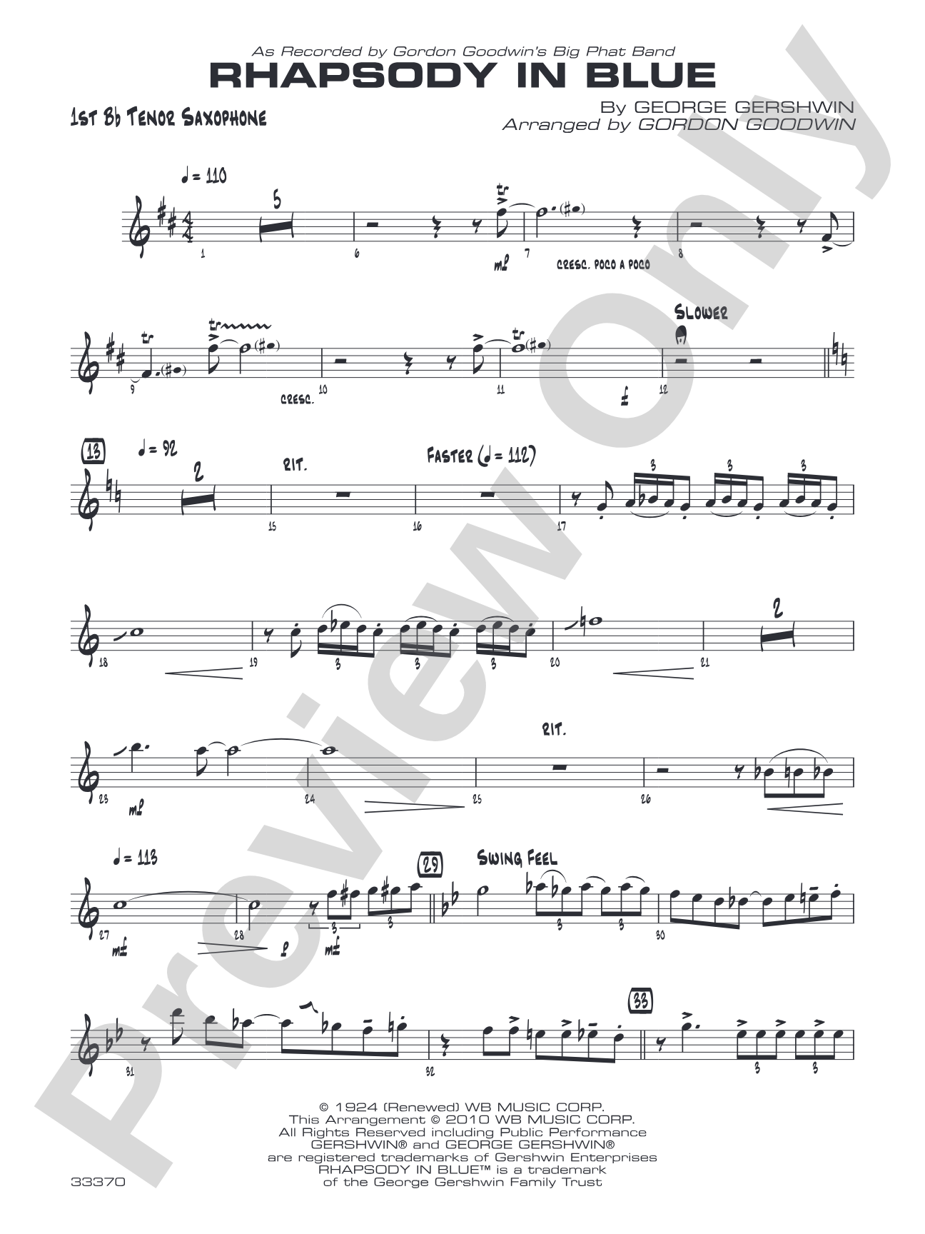 Rhapsody in Blue: B-flat Tenor Saxophone