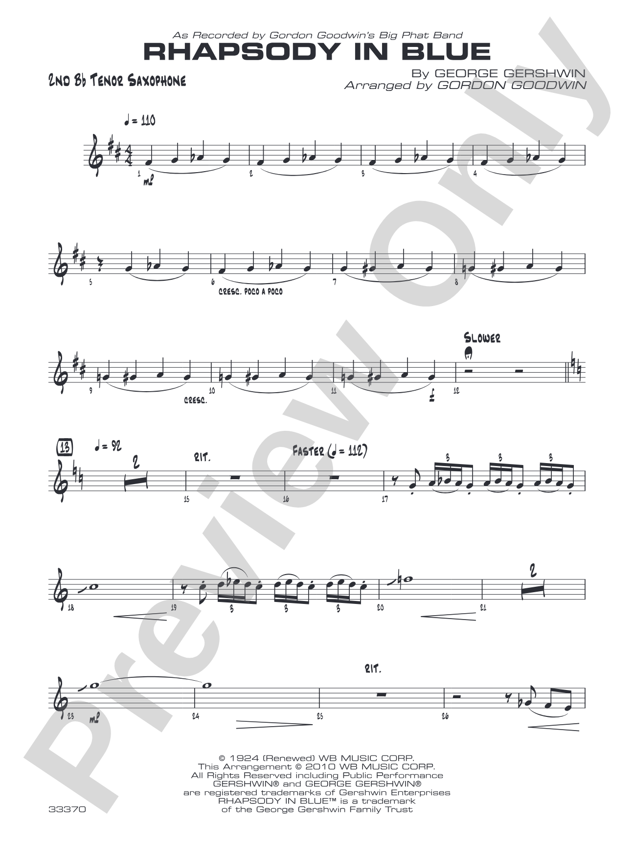 Rhapsody in Blue: 2nd B-flat Tenor Saxophone