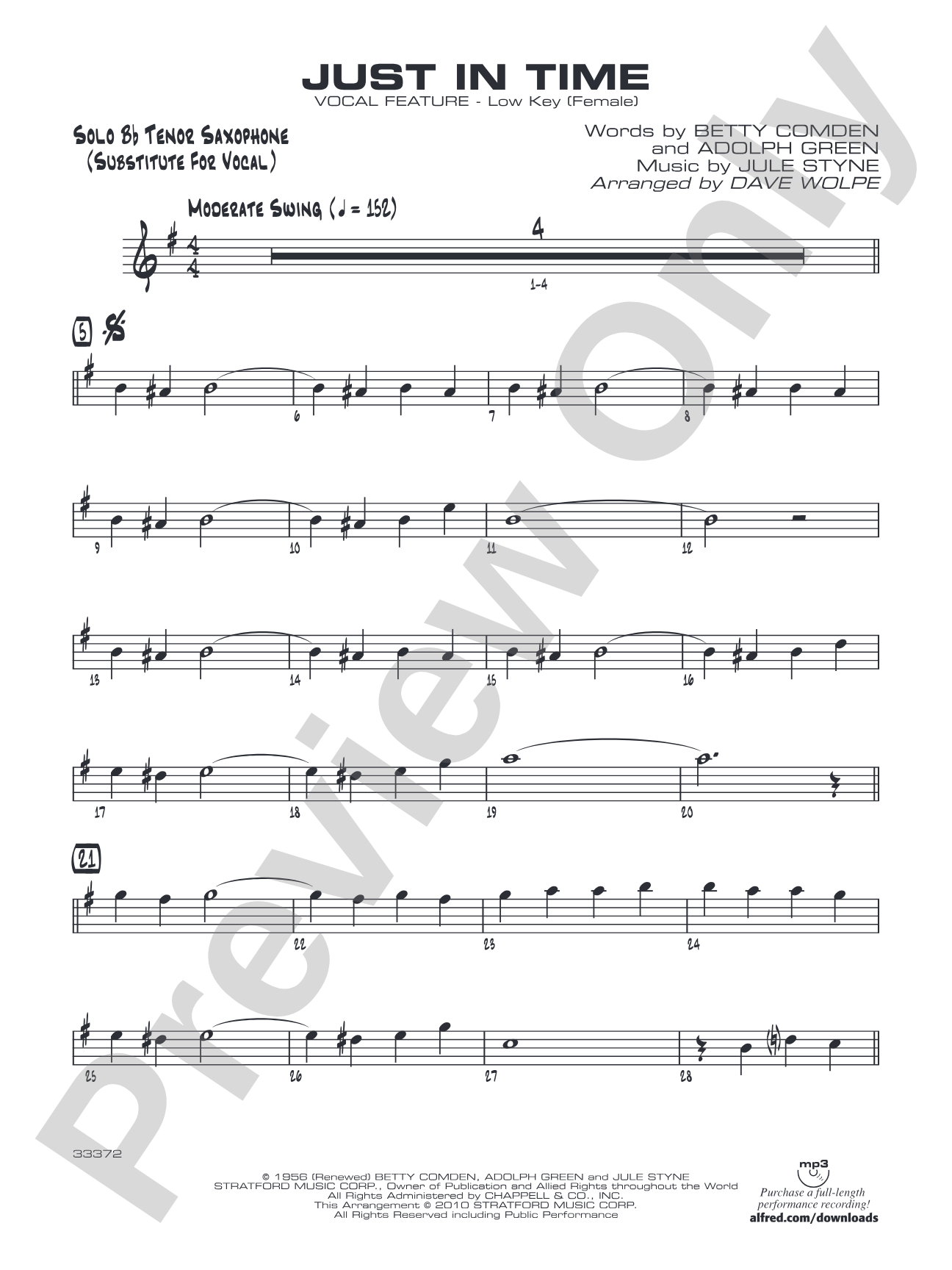 Just in Time: Solo Bb Part (Substitute for Vocal)