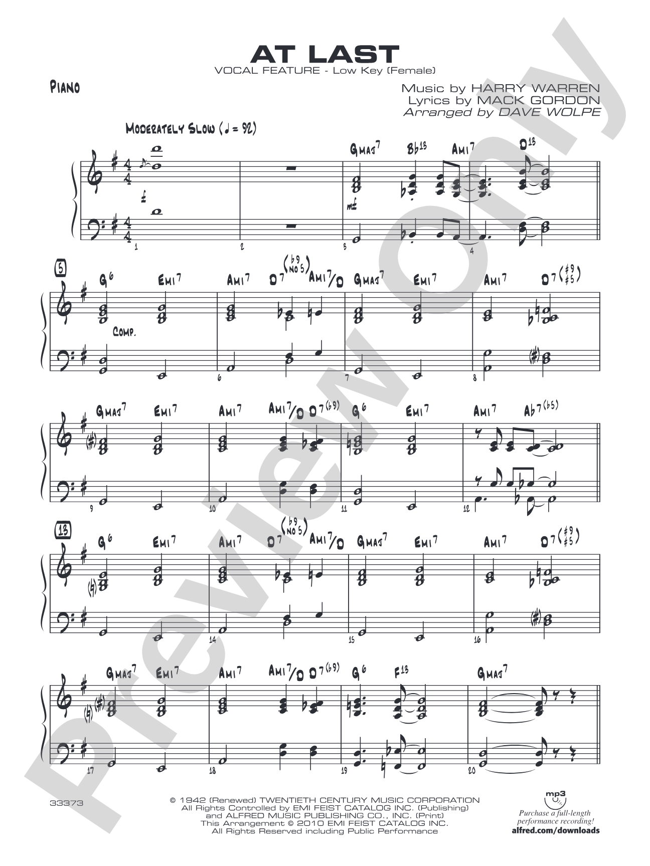At Last: Piano Accompaniment