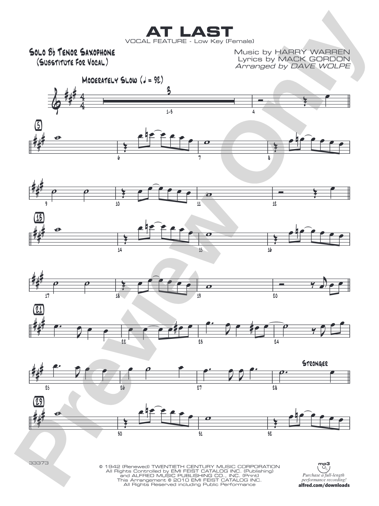 At Last: Solo Bb Part (Substitute for Vocal)