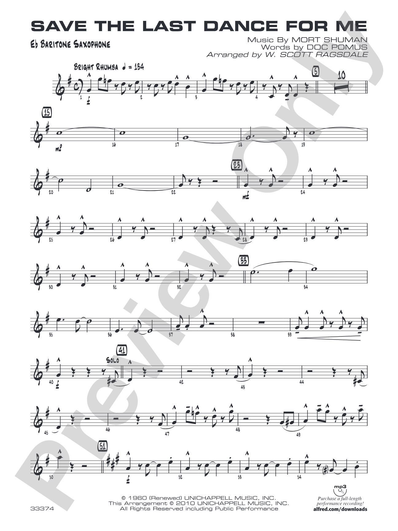 Save the Last Dance for Me: E-flat Baritone Saxophone