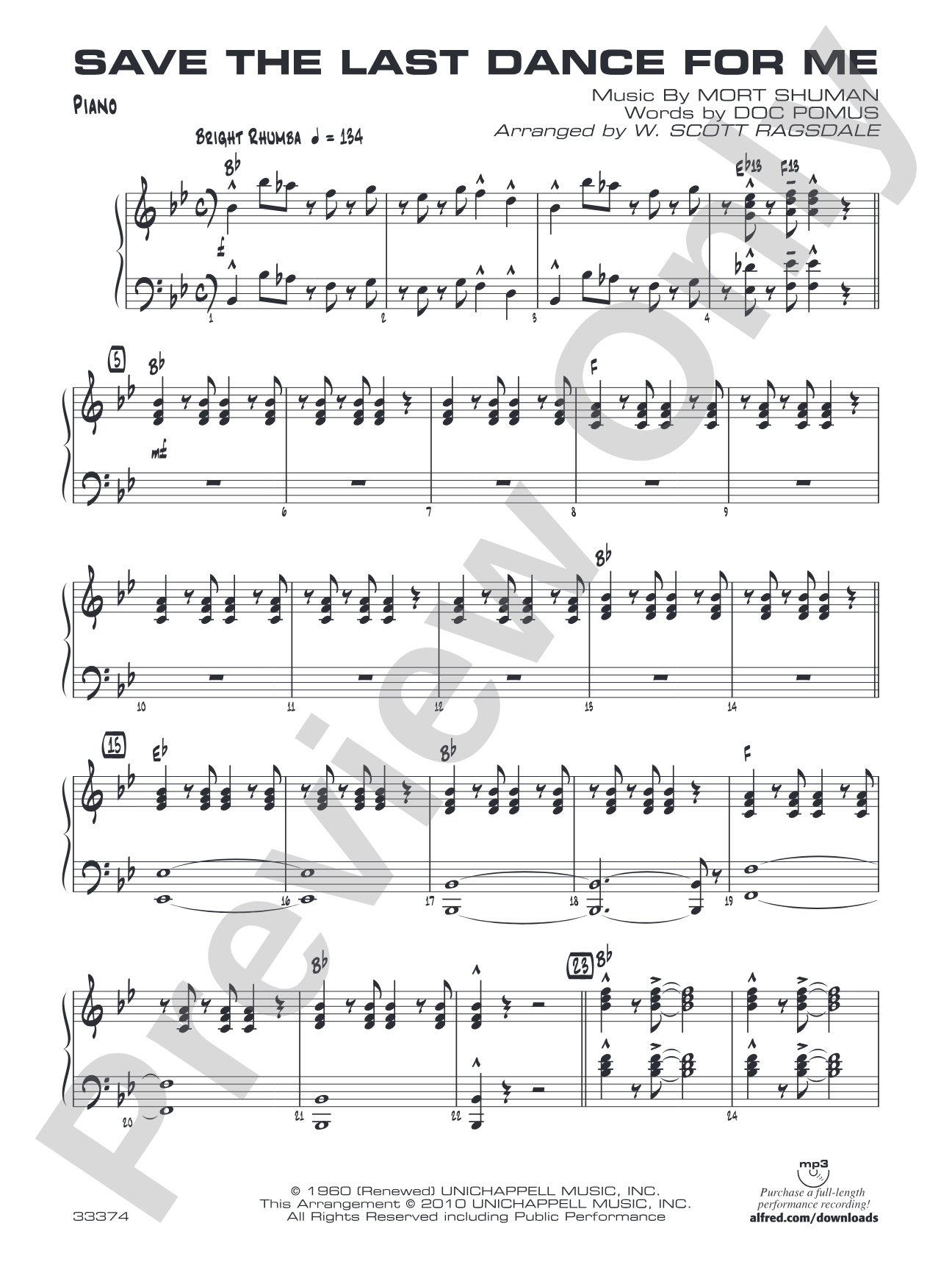 Save the Last Dance for Me: Piano Accompaniment