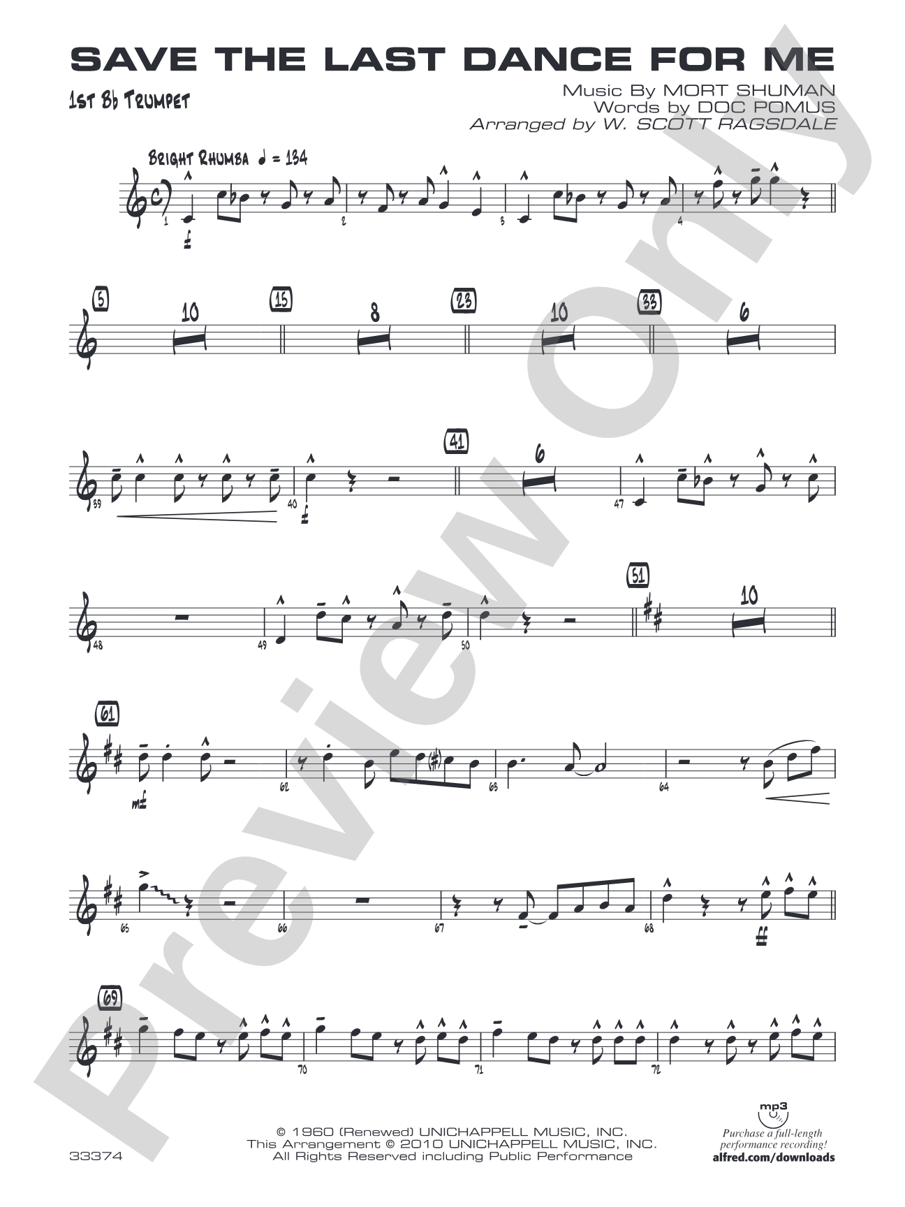 Save the Last Dance for Me: 1st B-flat Trumpet