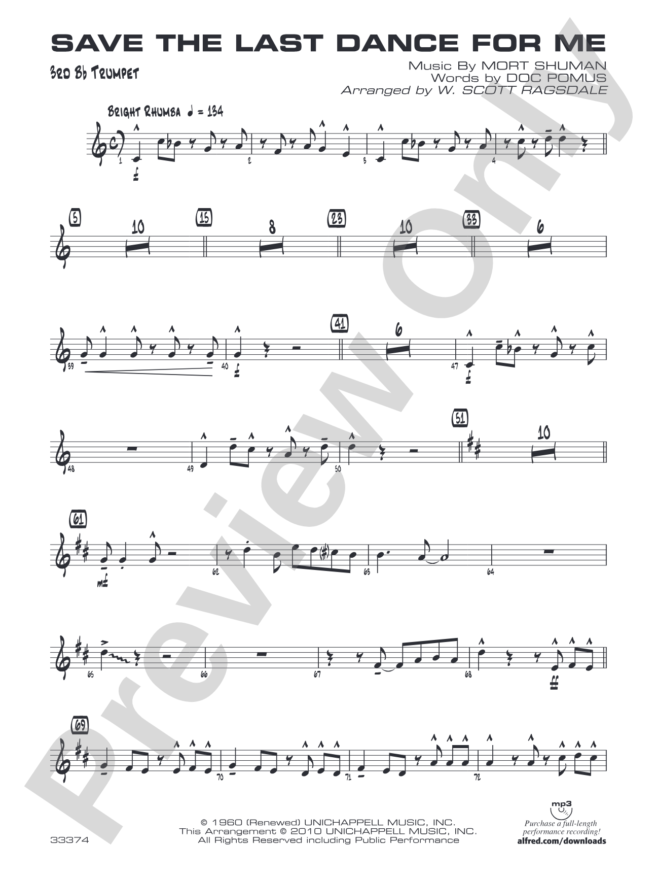 Save the Last Dance for Me: 3rd B-flat Trumpet