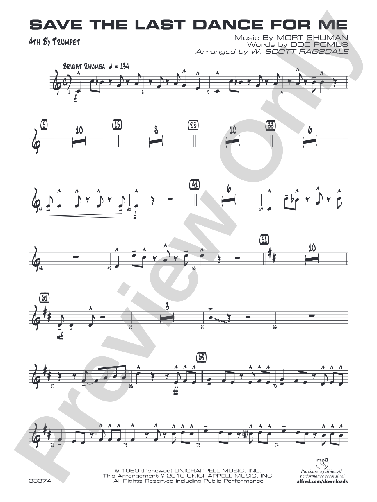 Save the Last Dance for Me: 4th B-flat Trumpet
