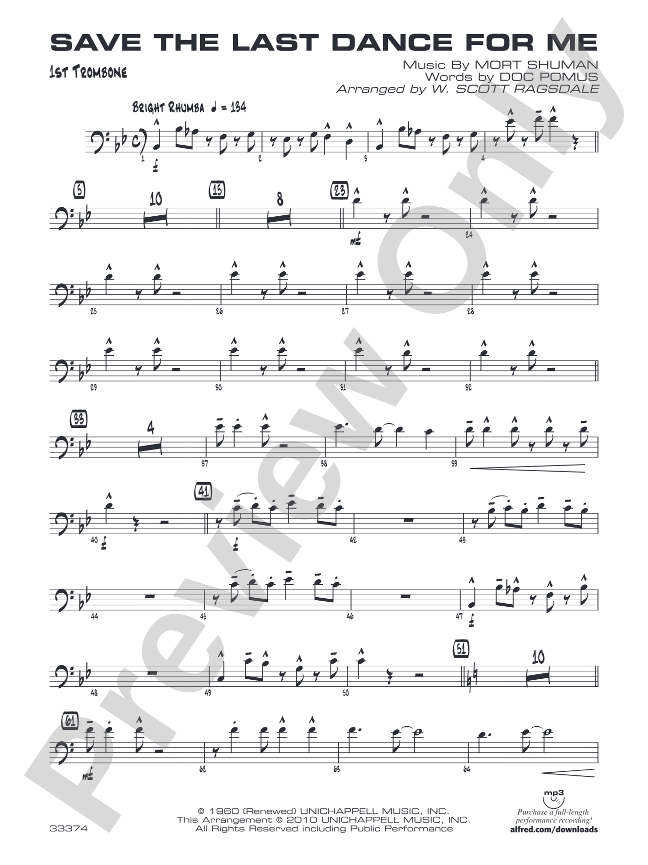 Save the Last Dance for Me: 1st Trombone