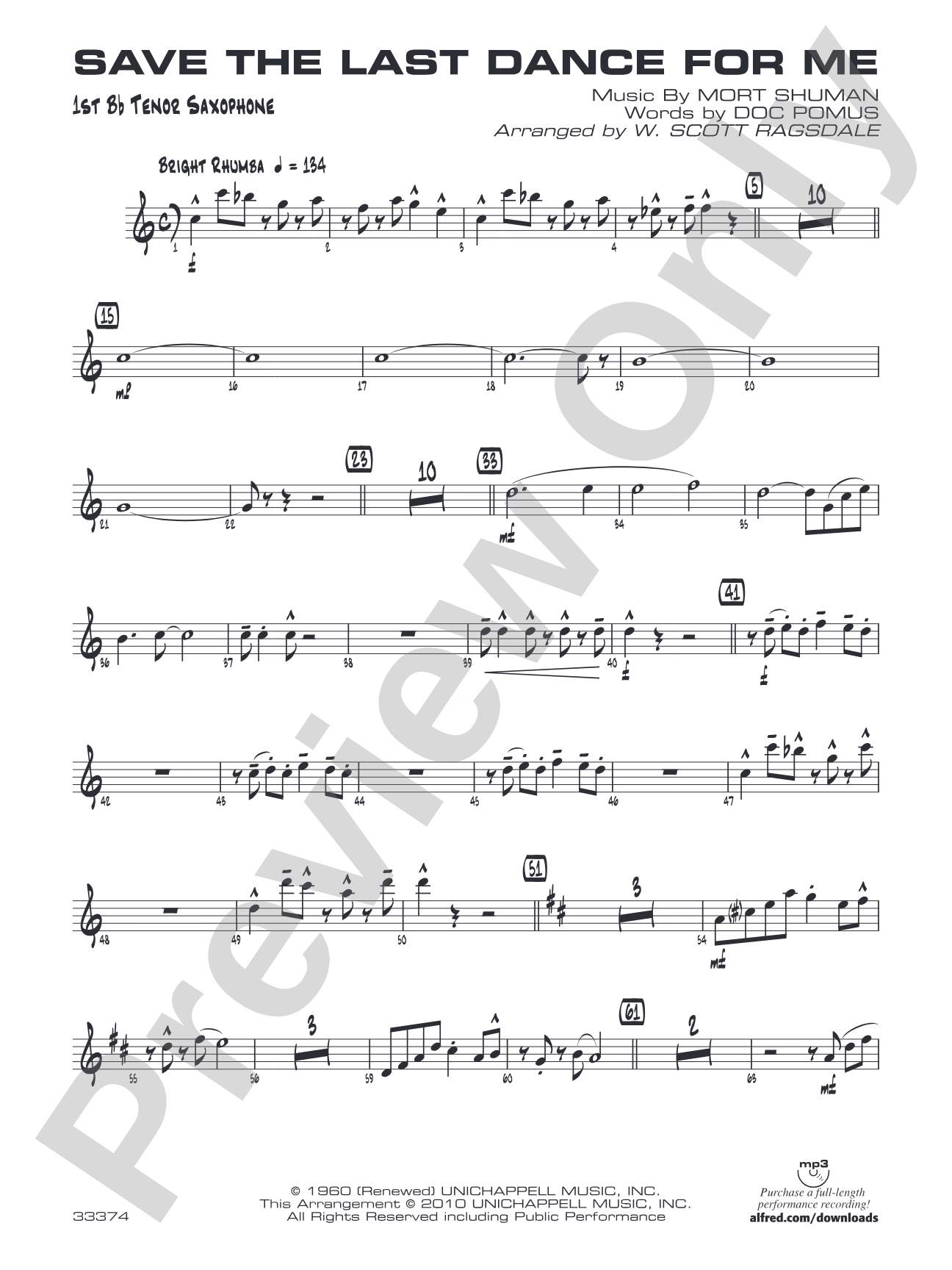 Save the Last Dance for Me: B-flat Tenor Saxophone