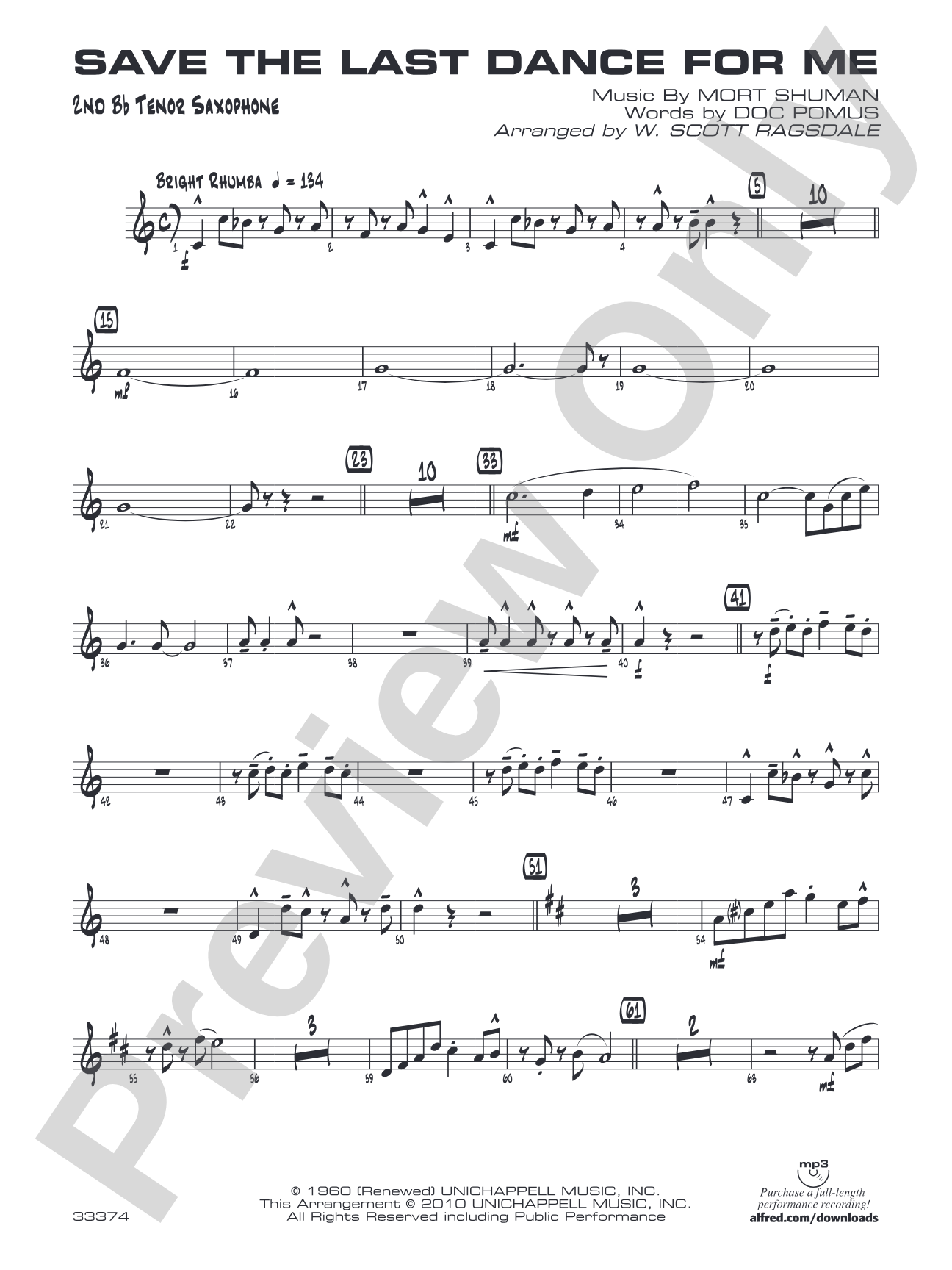 Save the Last Dance for Me: 2nd B-flat Tenor Saxophone