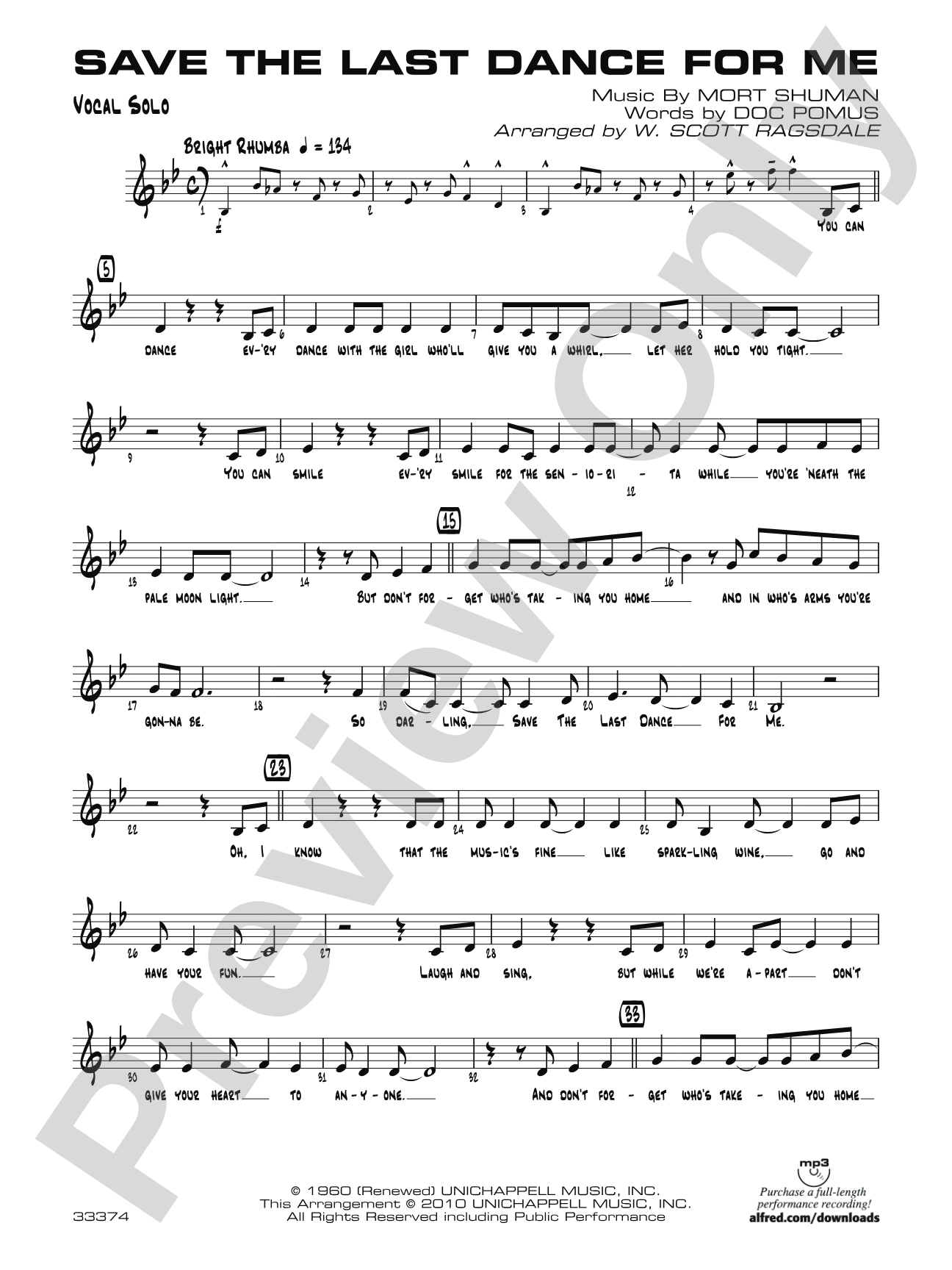Save the Last Dance for Me: Vocal Solo
