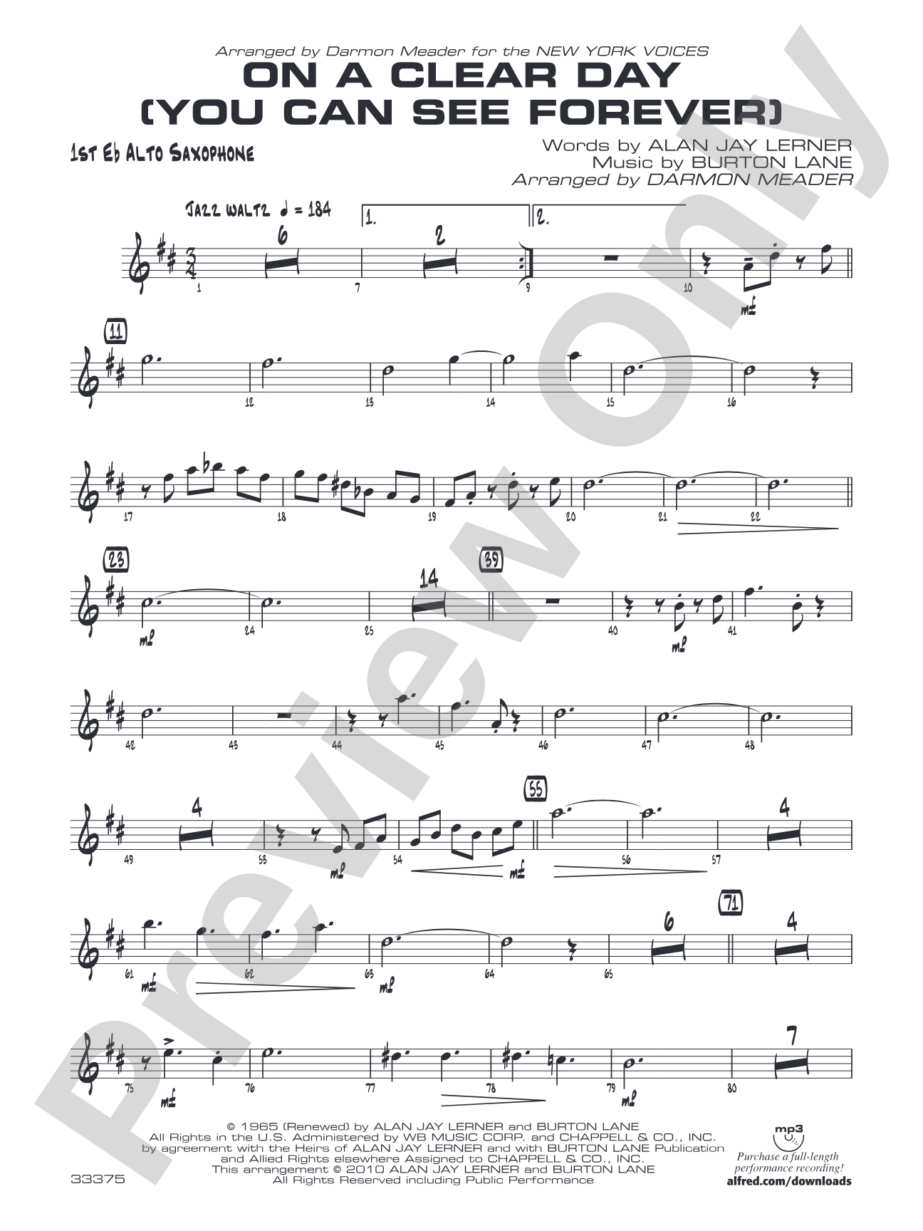 On a Clear Day (You Can See Forever): E-flat Alto Saxophone
