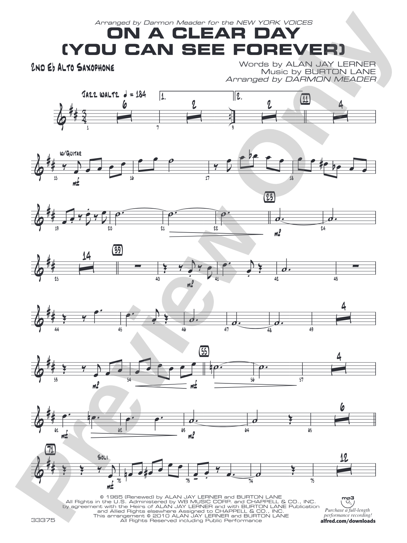 On a Clear Day (You Can See Forever): 2nd E-flat Alto Saxophone