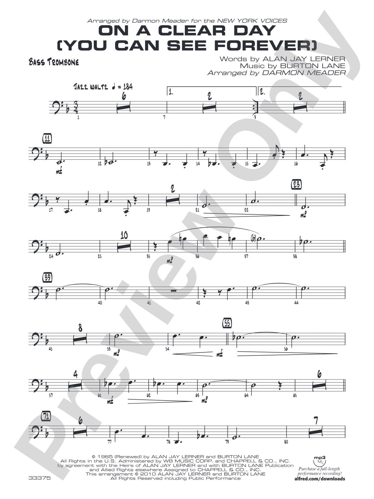 On a Clear Day (You Can See Forever): Bass Trombone